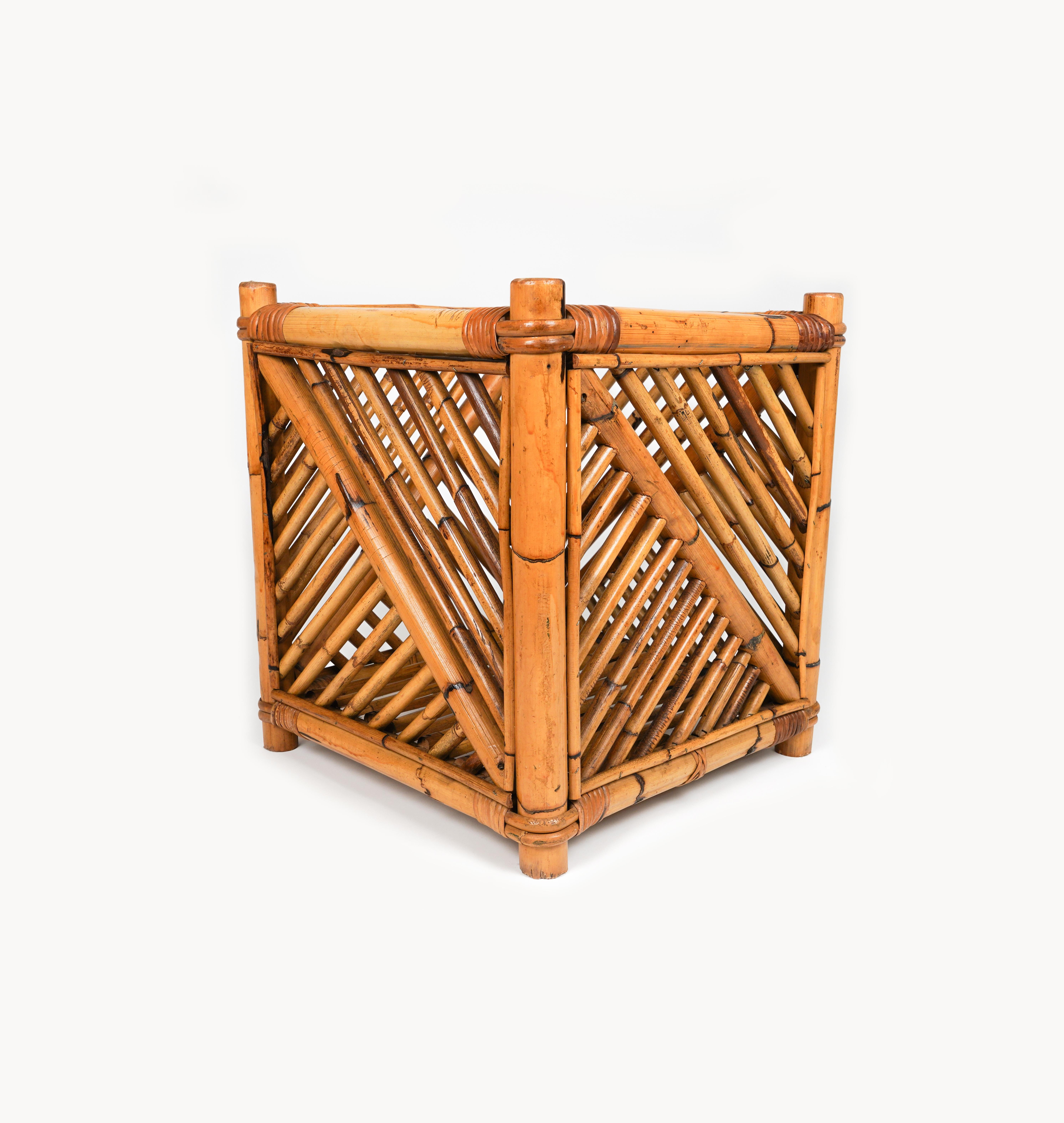 Italian Rattan and Bamboo Plant Holder or Basket by Vivai Del Sud, Italy 1970s For Sale