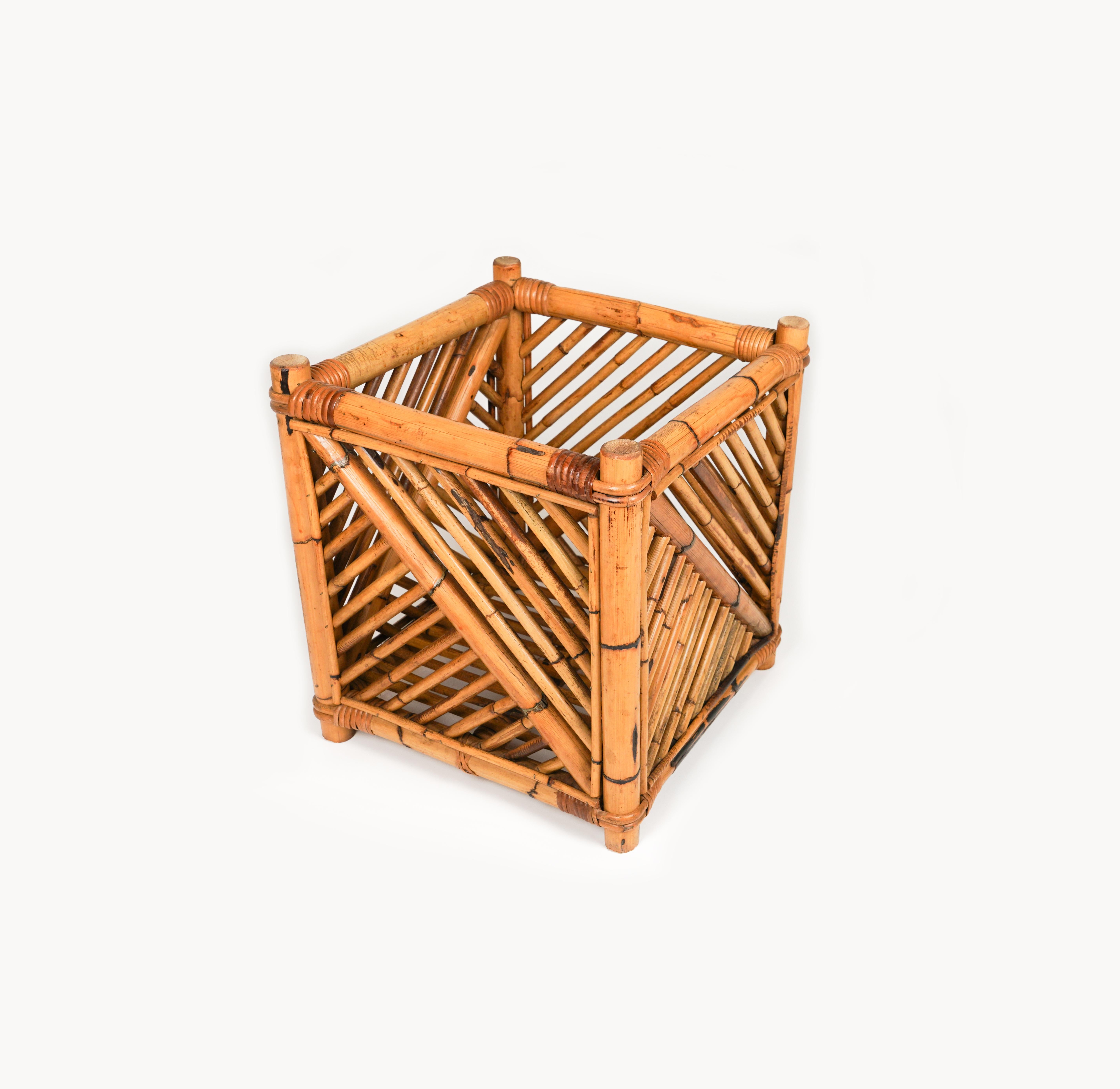 Rattan and Bamboo Plant Holder or Basket by Vivai Del Sud, Italy 1970s In Good Condition For Sale In Rome, IT