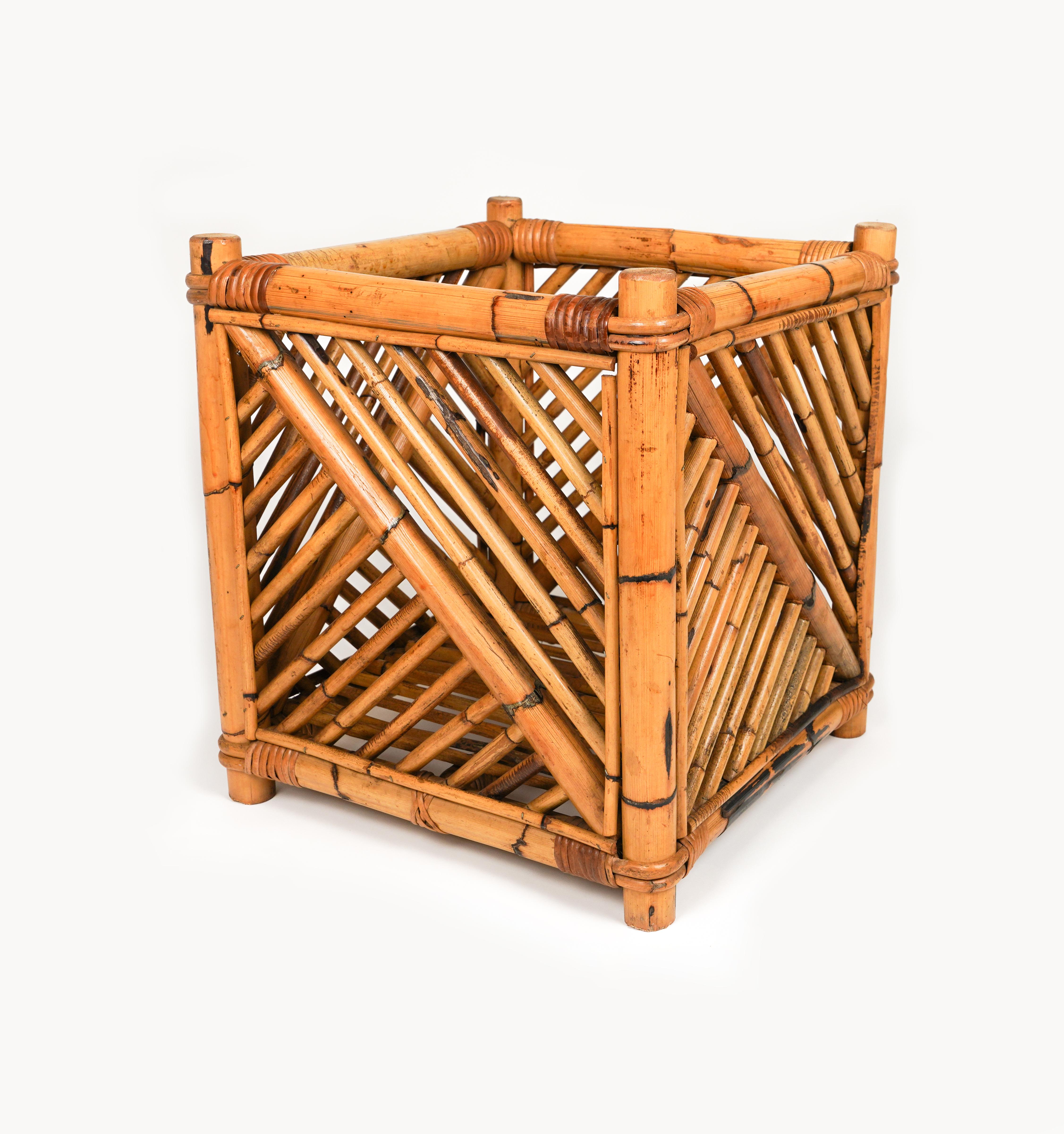 Late 20th Century Rattan and Bamboo Plant Holder or Basket by Vivai Del Sud, Italy 1970s For Sale
