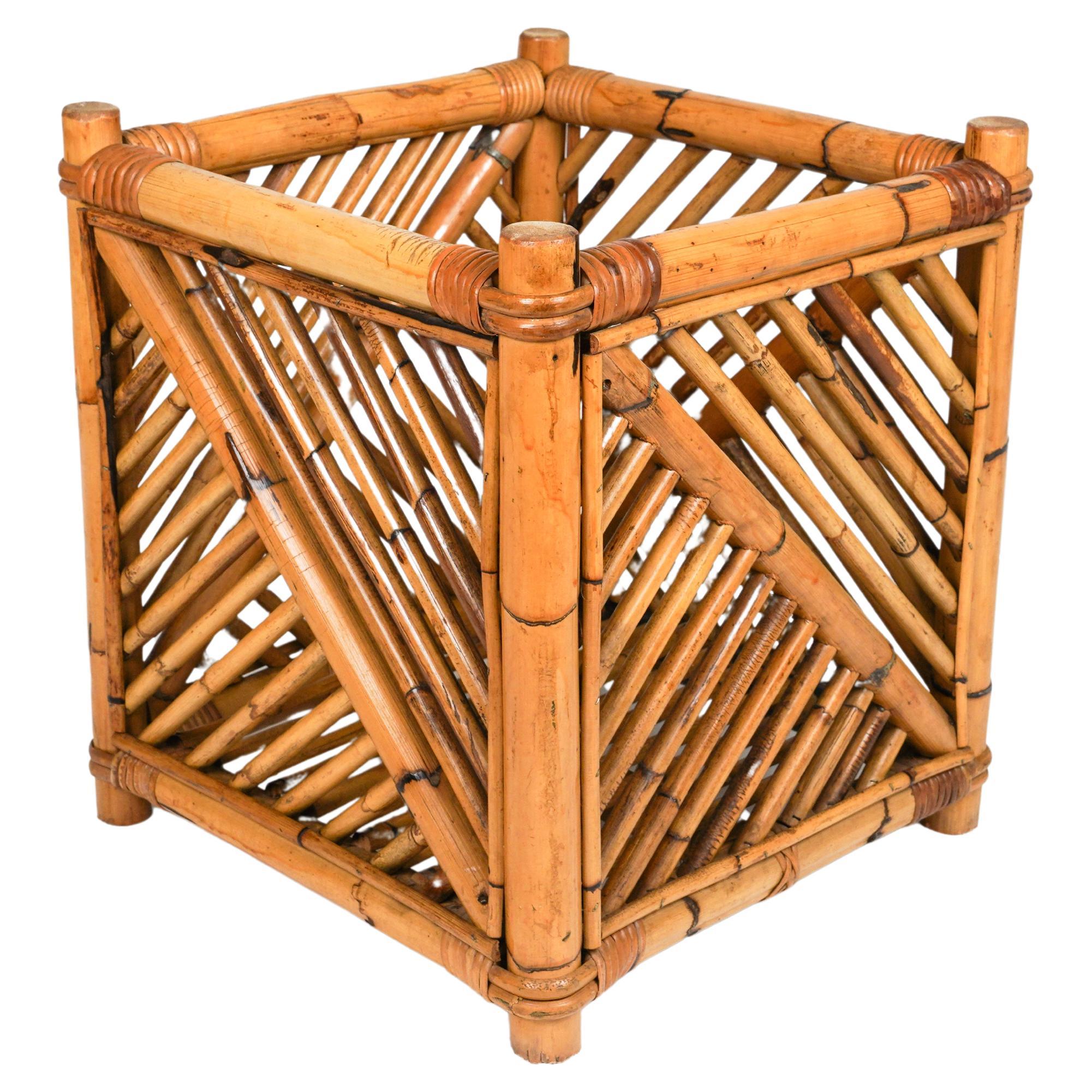 Rattan and Bamboo Plant Holder or Basket by Vivai Del Sud, Italy 1970s For Sale