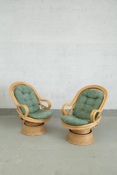 Rattan and Bamboo Rocking Armchairs Attributed to Axel Enthoven