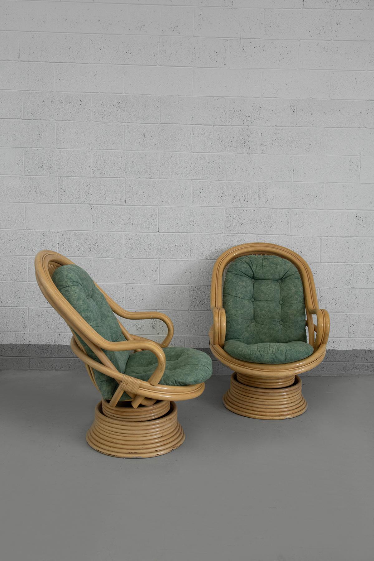 Sillones balancín de ratán y bambú atribuidos a Axel Enthoven Tela en venta