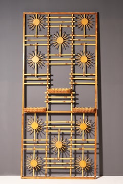 Rattan and Bamboo Room Divider with Sunbrust Accents, Czechoslovakia, 1960´s