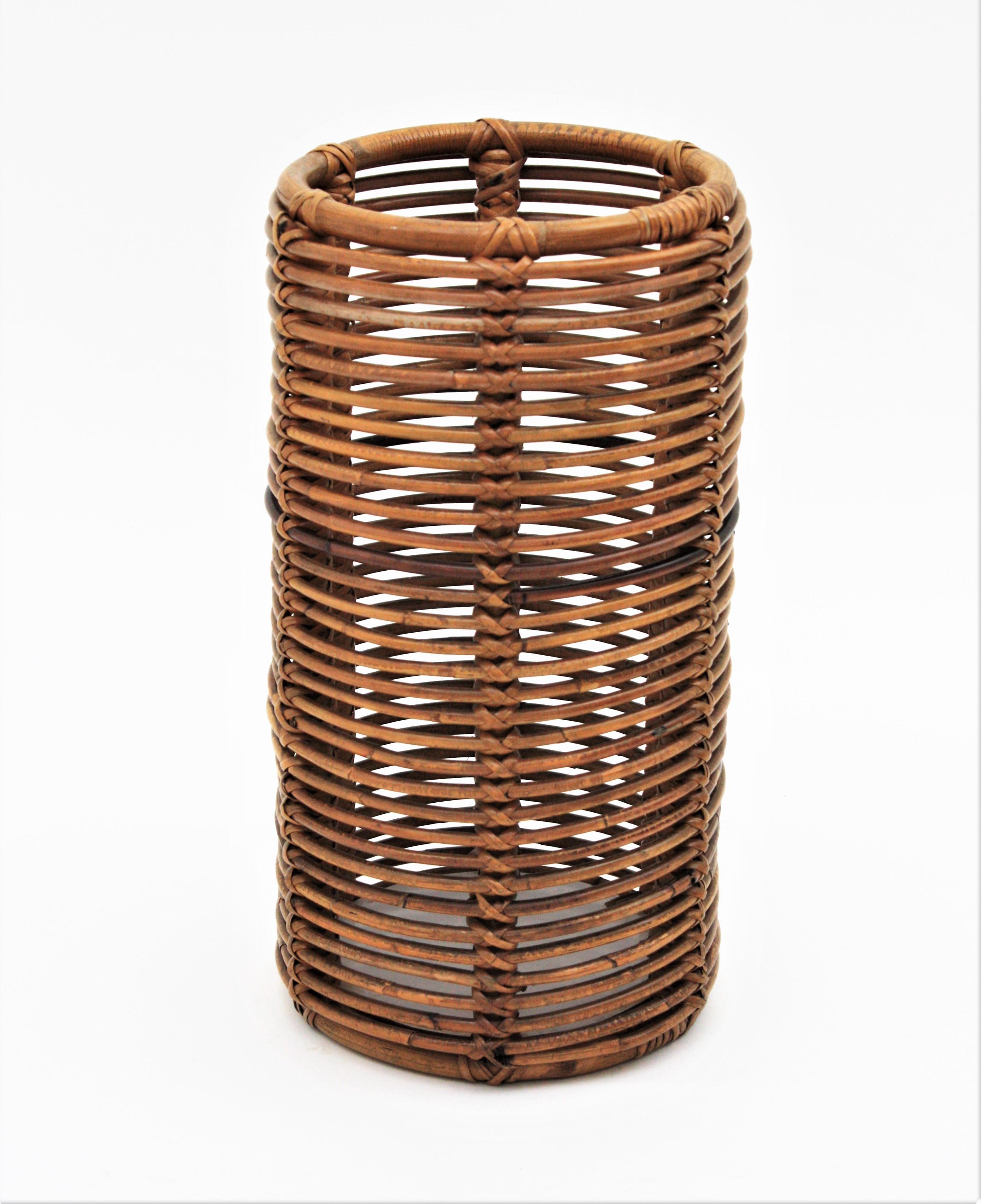 Rattan and Bamboo Round Umbrella Stand, Italy, 1970s 3