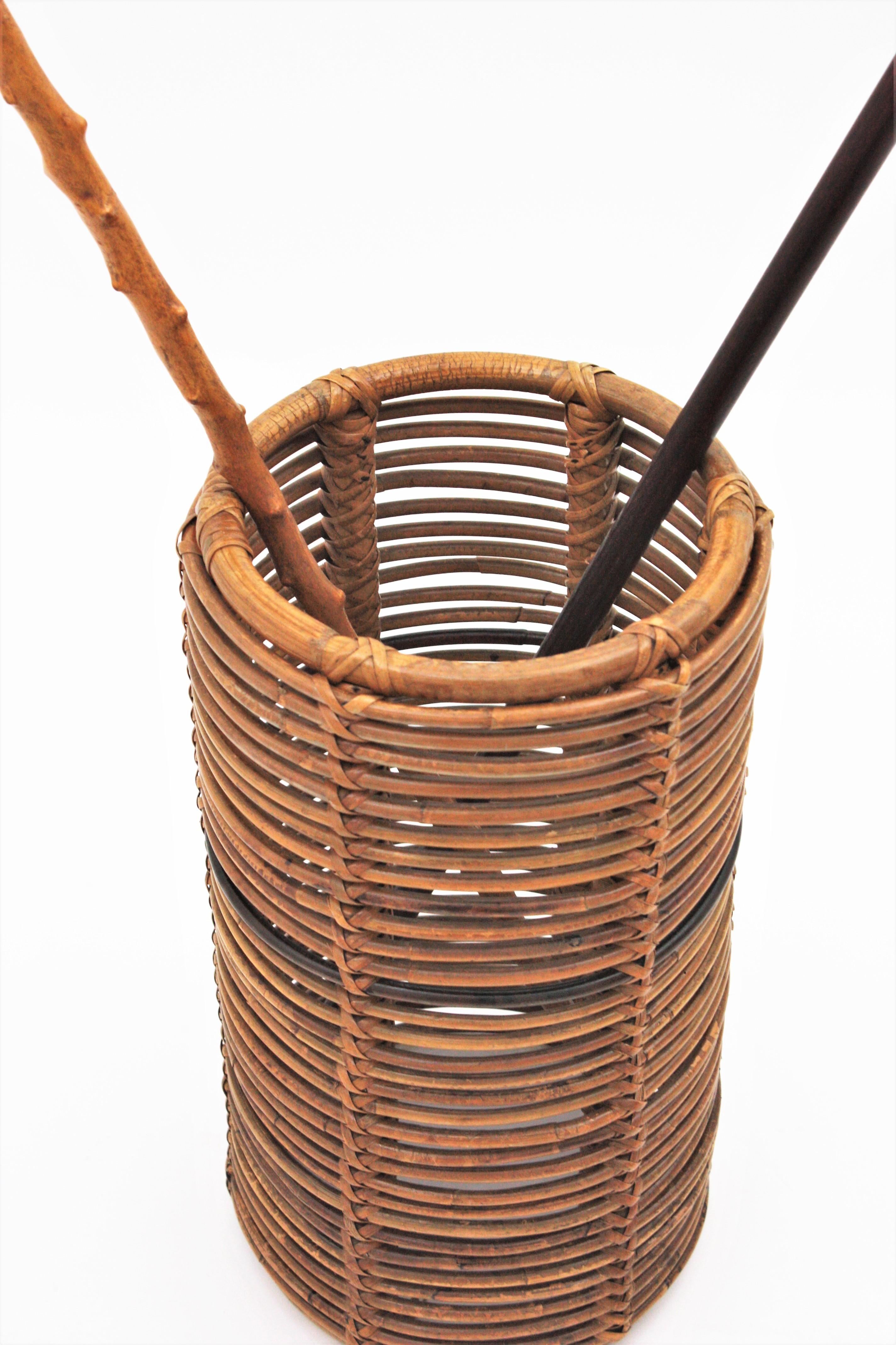 Rattan and Bamboo Round Umbrella Stand, Italy, 1970s 4