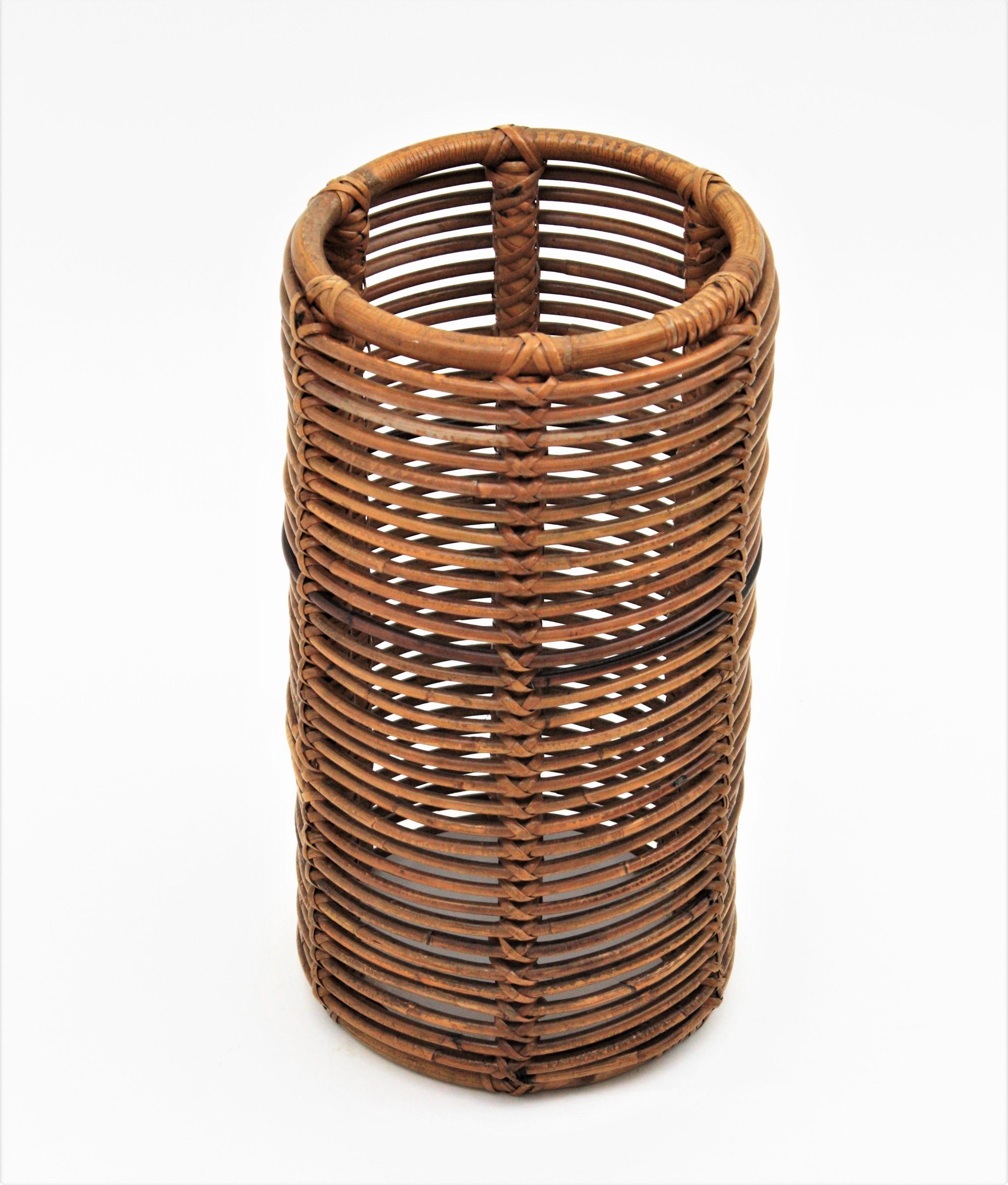 Rattan and Bamboo Round Umbrella Stand, Italy, 1970s 5