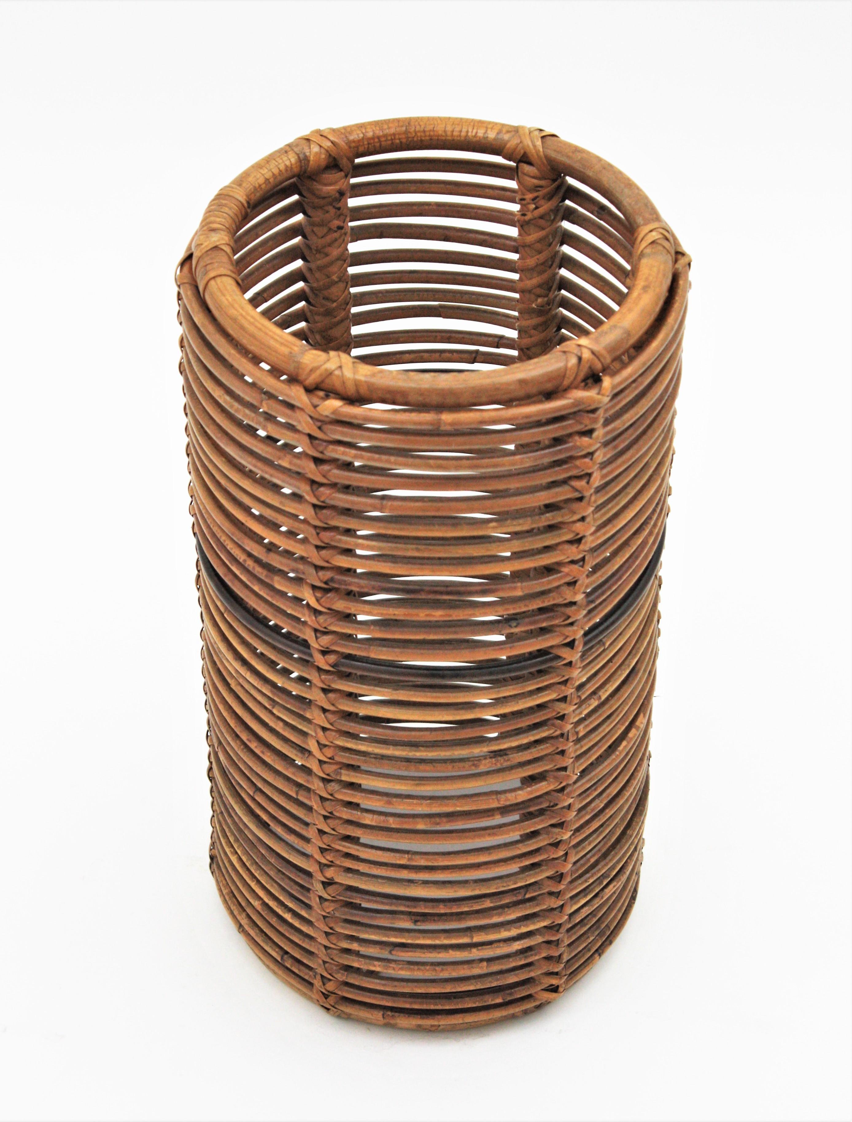 Rattan and Bamboo Round Umbrella Stand, Italy, 1970s 6
