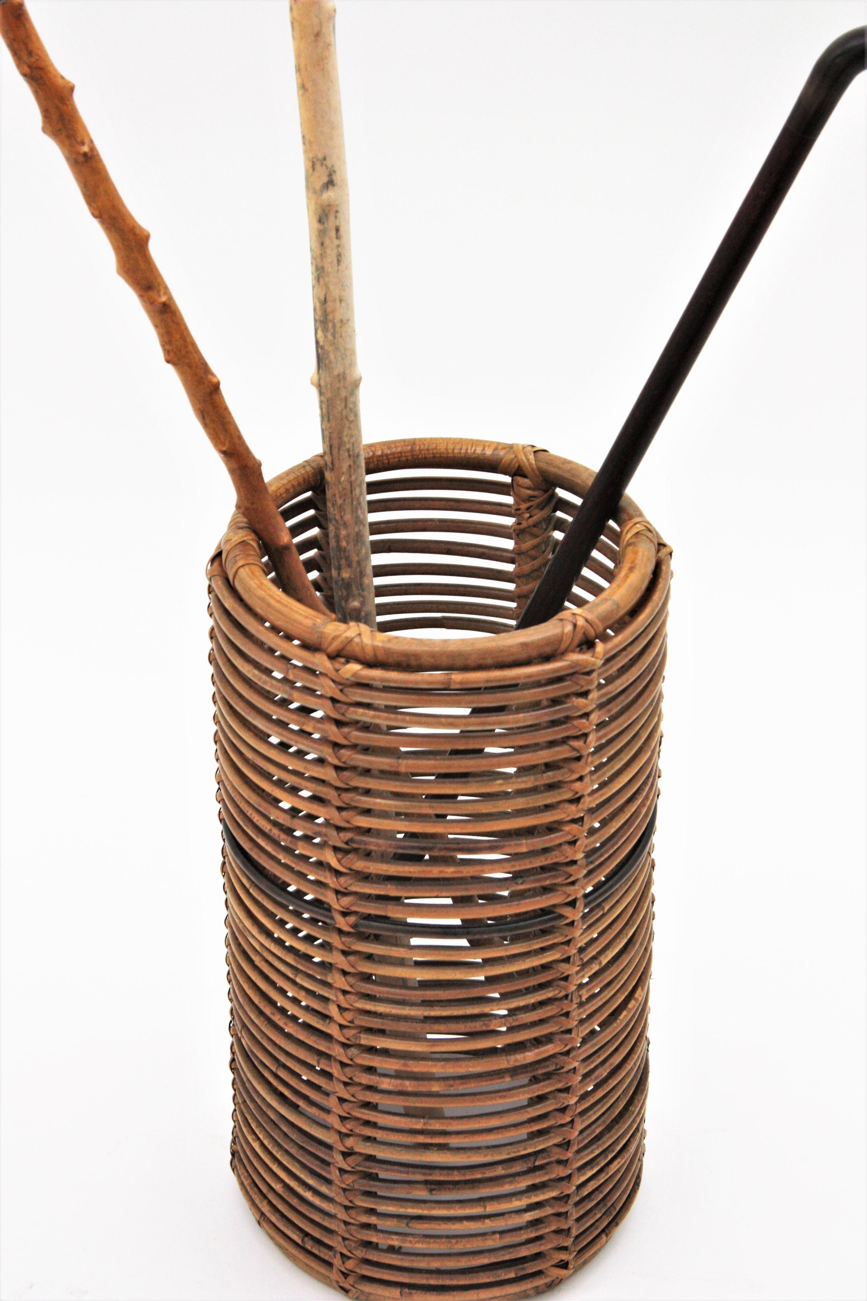 Rattan and Bamboo Round Umbrella Stand, Italy, 1970s 7