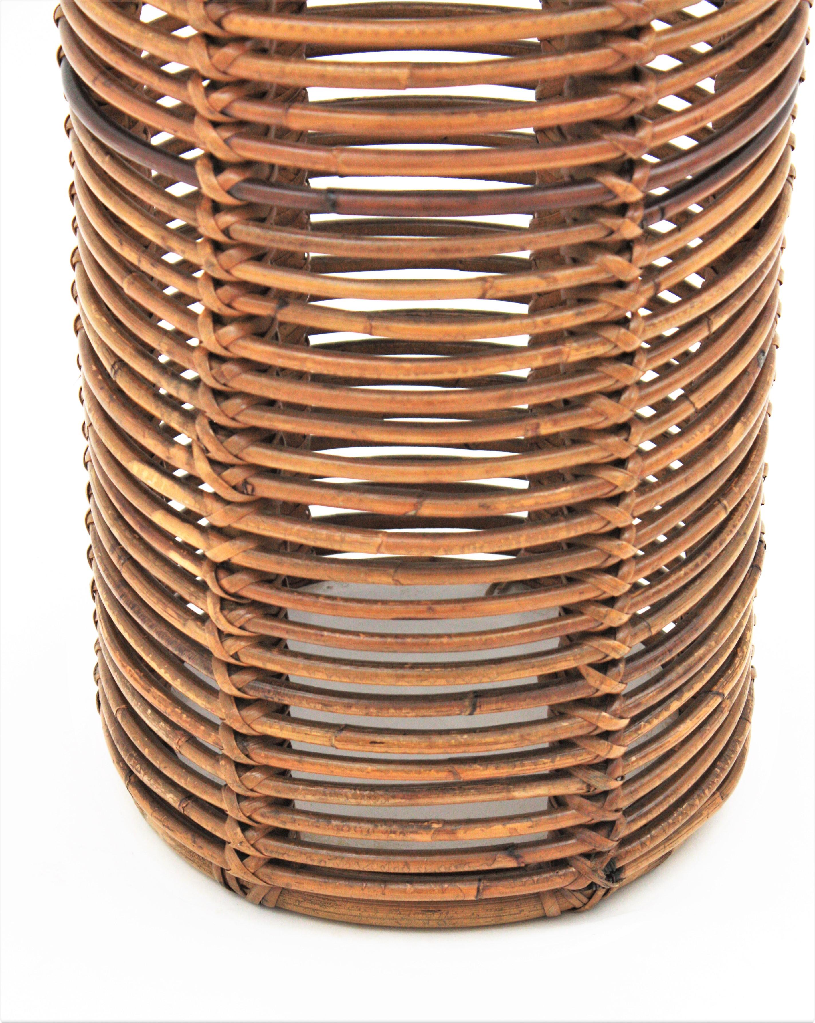 Rattan and Bamboo Round Umbrella Stand, Italy, 1970s 8
