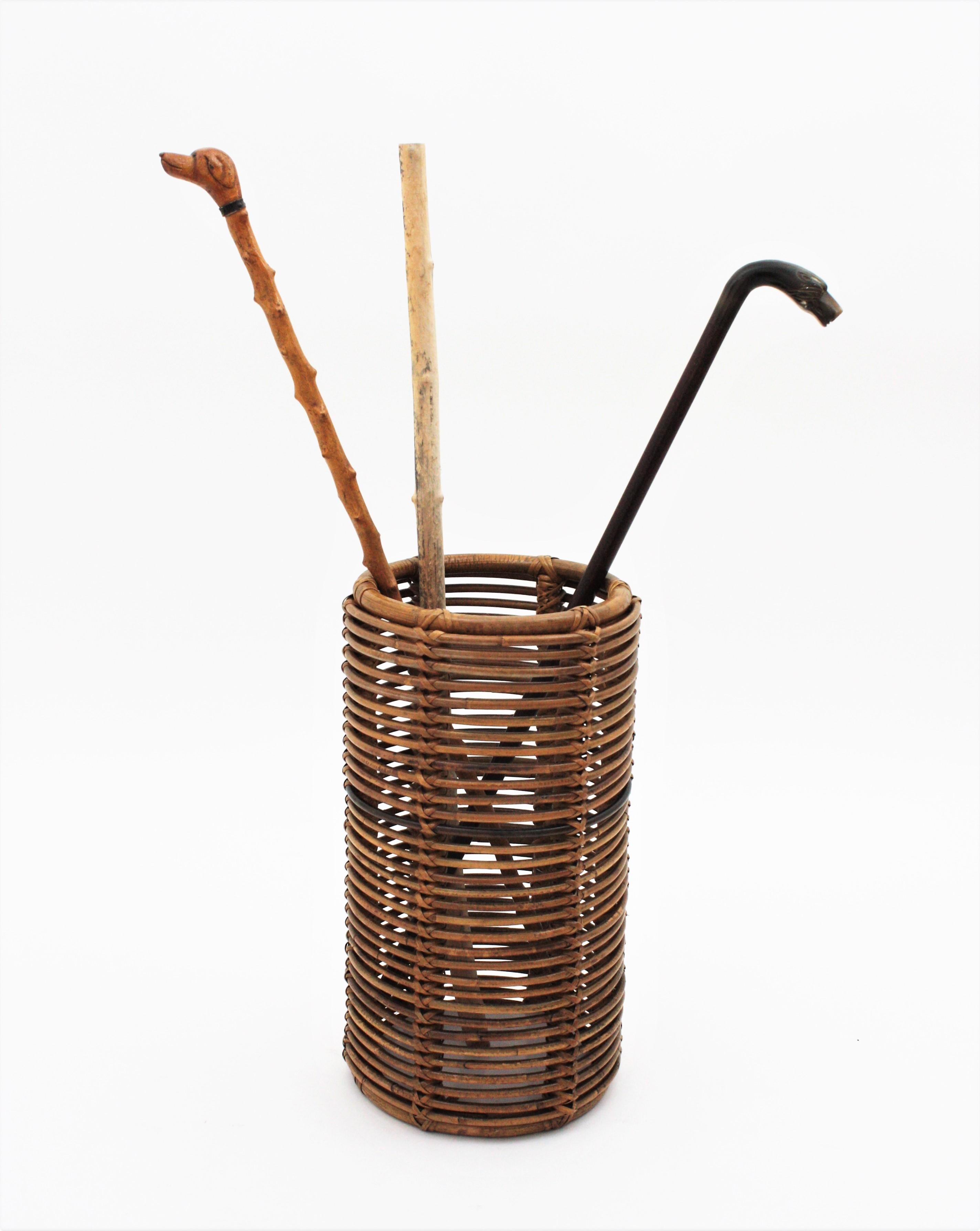 Rattan and Bamboo Round Umbrella Stand, Italy, 1970s 10