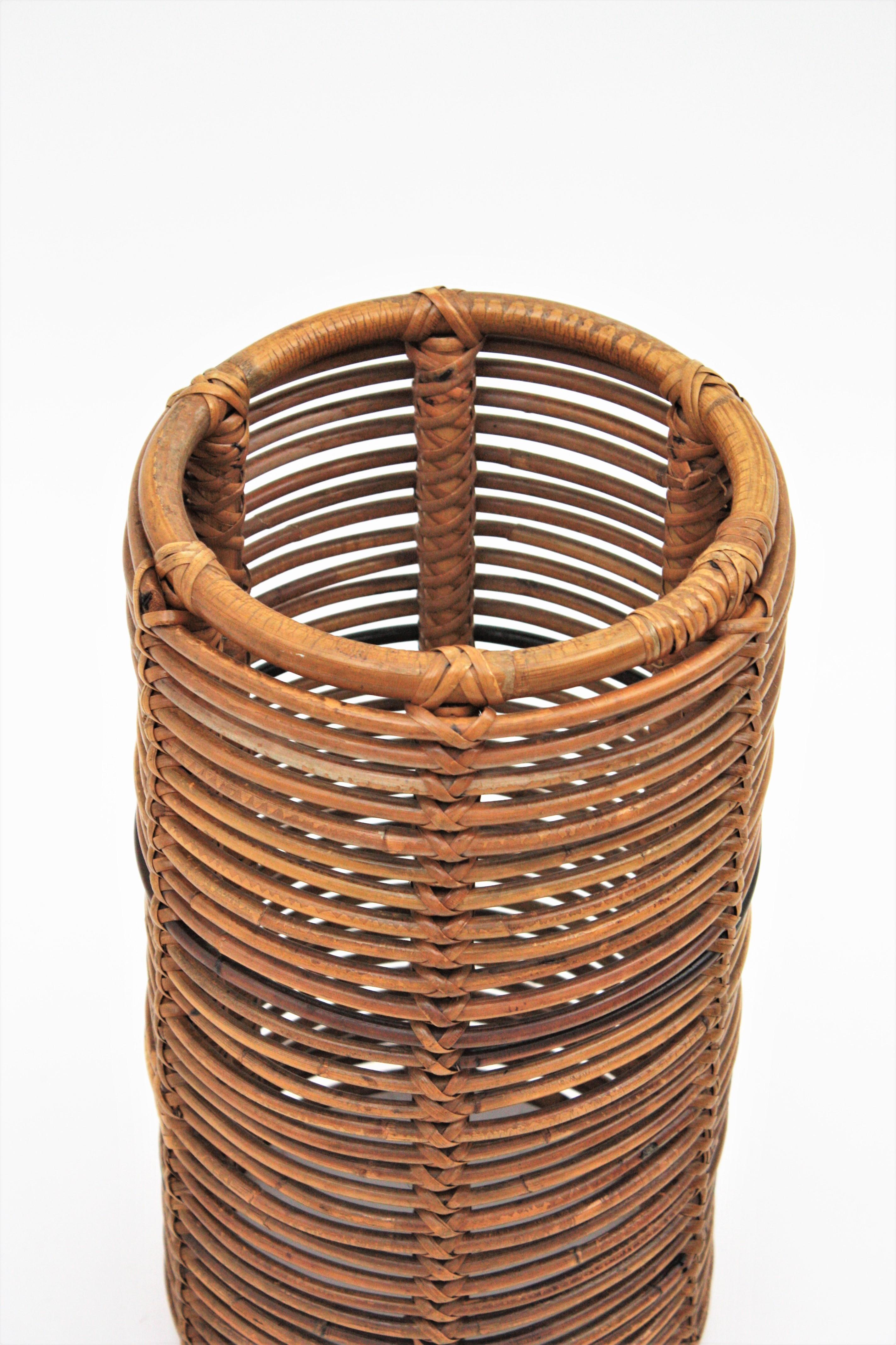Hand-Crafted Rattan and Bamboo Round Umbrella Stand, Italy, 1970s