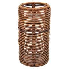 Rattan and Bamboo Round Umbrella Stand, Italy, 1970s