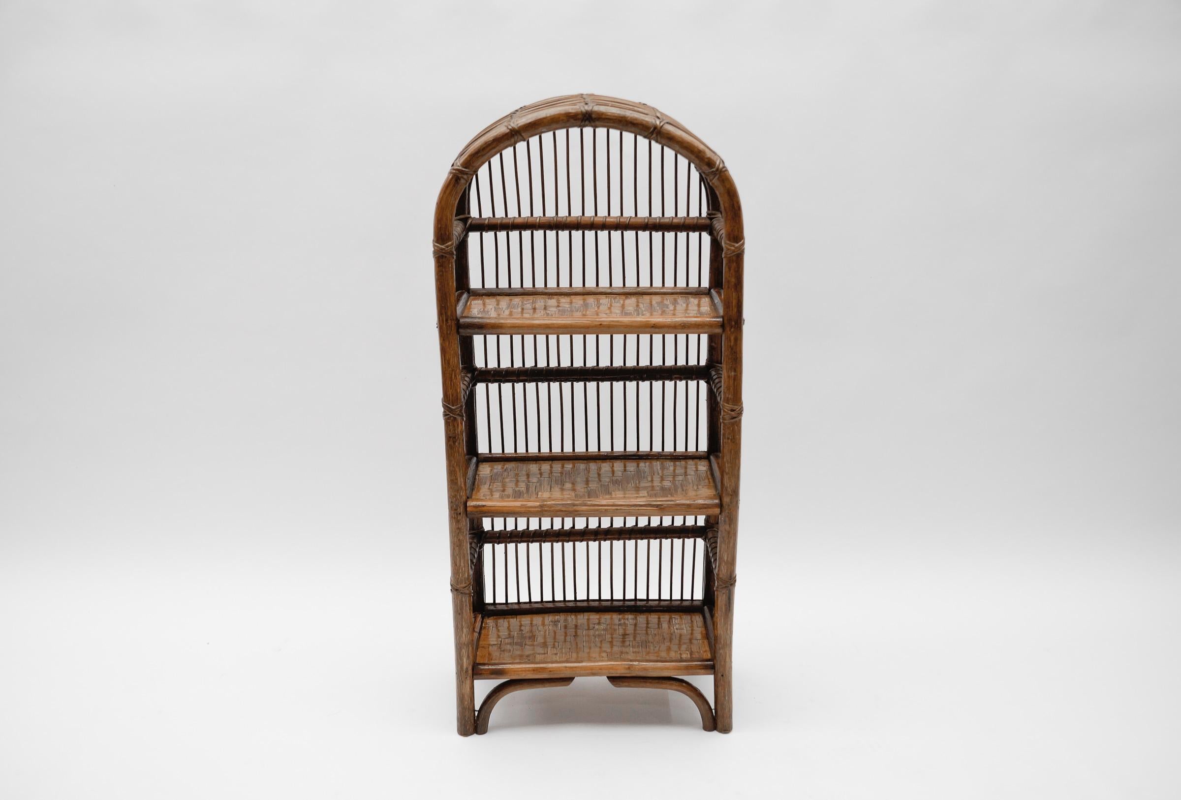 Mid-20th Century Rattan and Bamboo Shelf, Italy 1960s For Sale