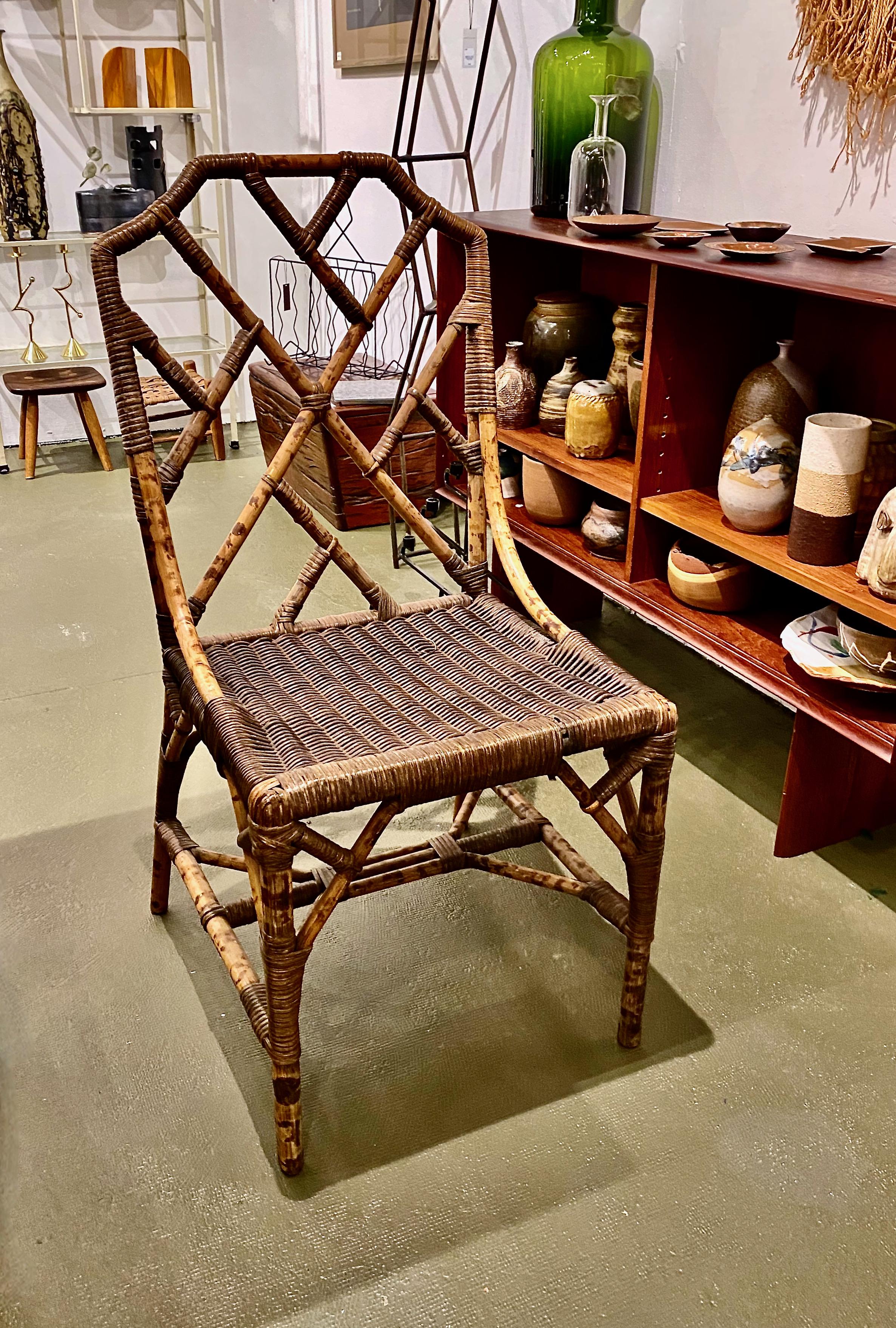 Wicker and Bamboo Side Chairs, c. 1930-1940 In Good Condition In Pasadena, CA