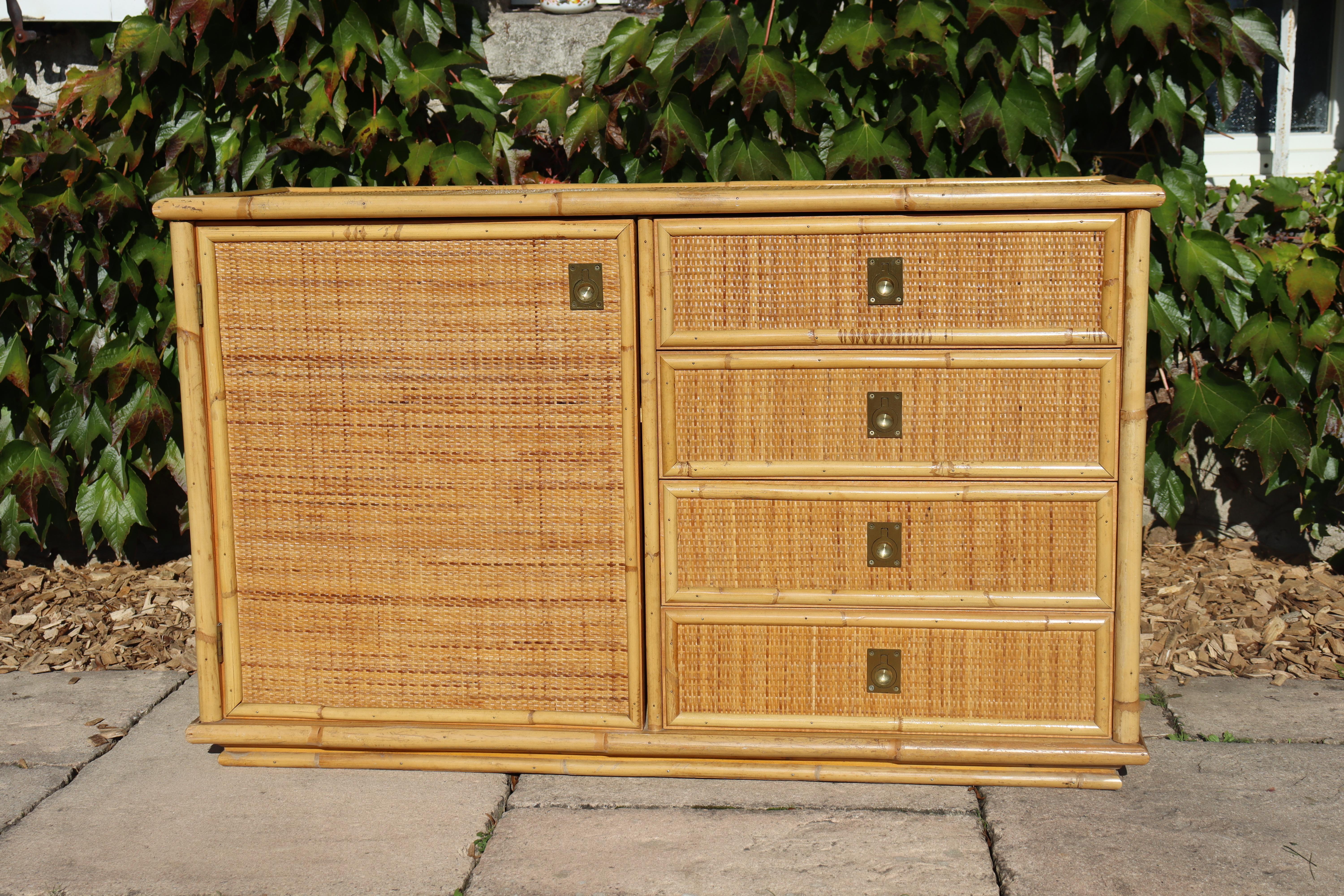 Rattan And Bamboo Sideboard Signed By Dal Vera Italy 1960 (Böhmisch) im Angebot