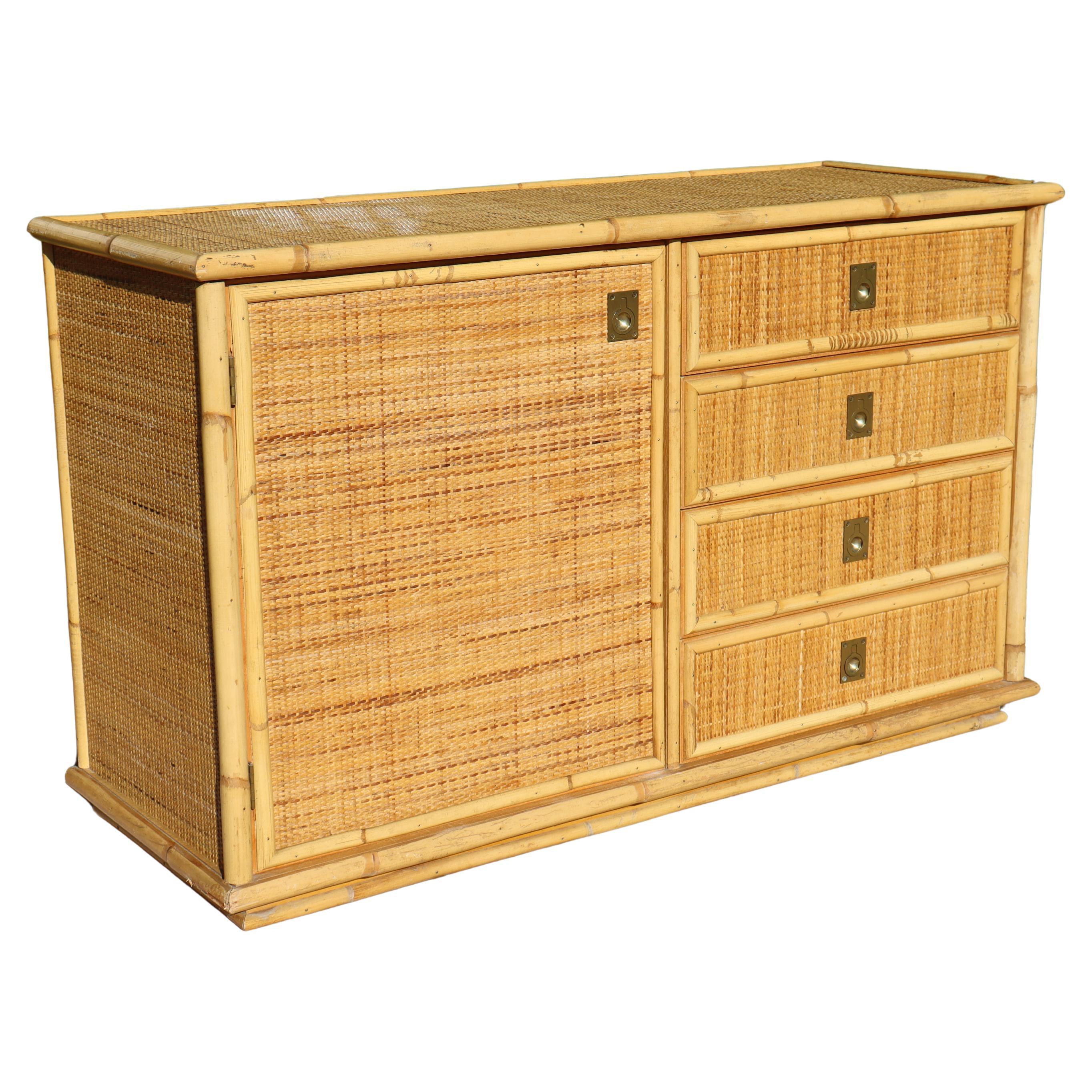 Rattan And Bamboo Sideboard Signed By Dal Vera Italy 1960 im Angebot
