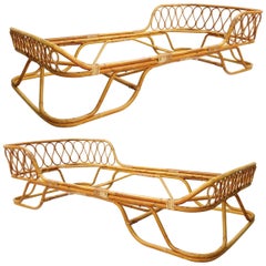 Rattan and Bamboo Single Beds, a Pair Available