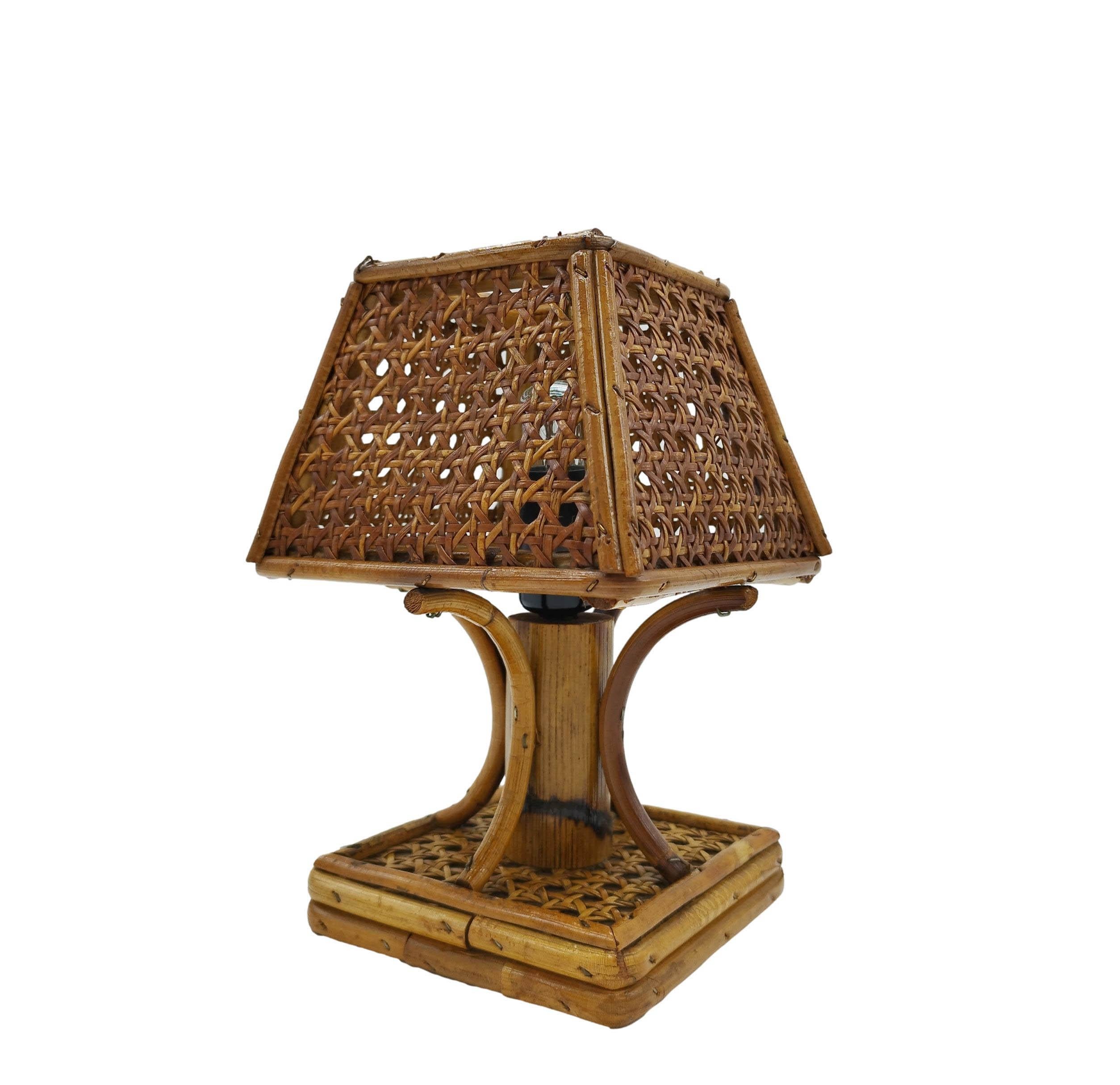 Italian Rattan and Bamboo Table Lamp, Italy, 1960s For Sale