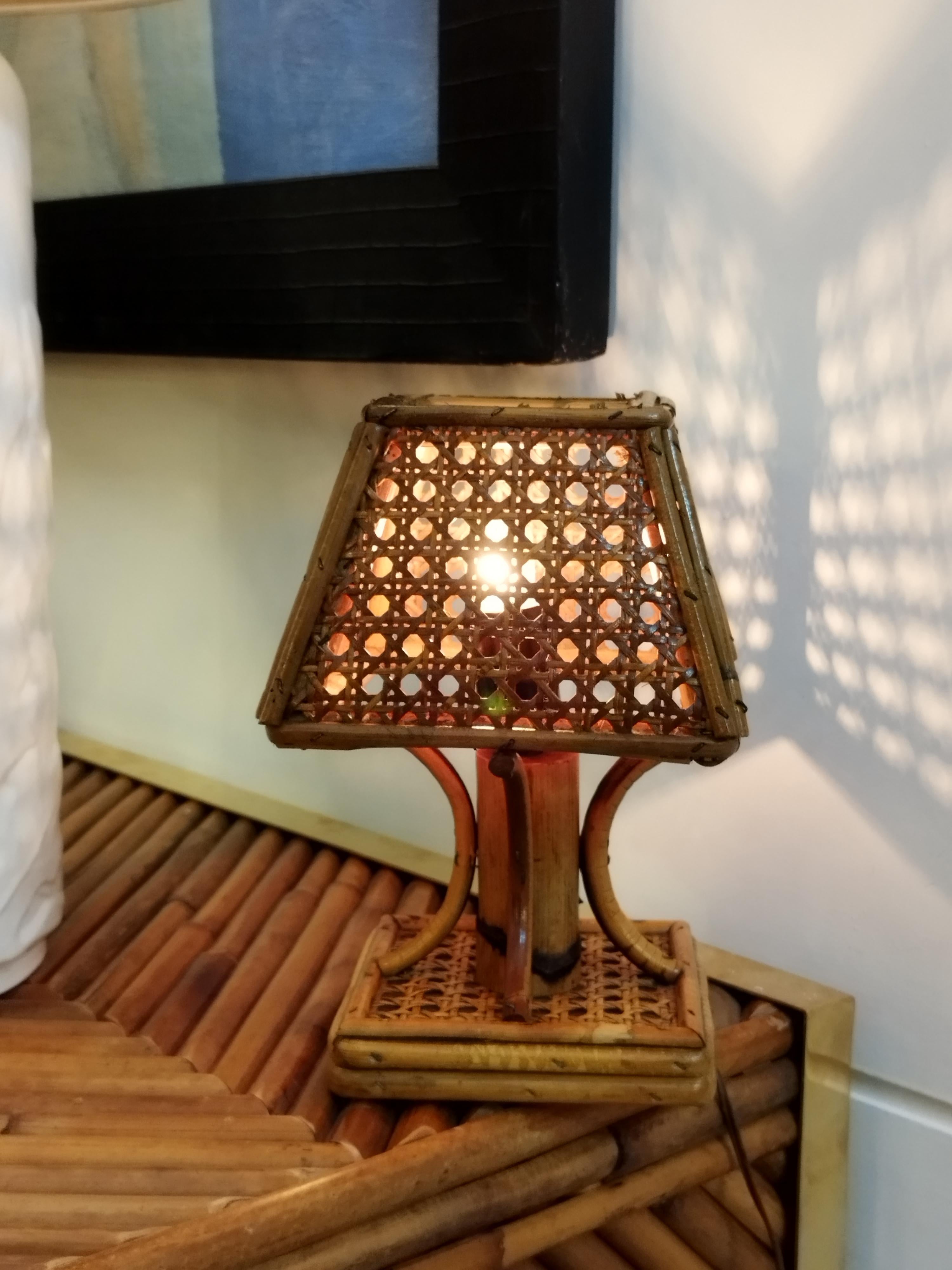 Mid-20th Century Rattan and Bamboo Table Lamp, Italy, 1960s For Sale