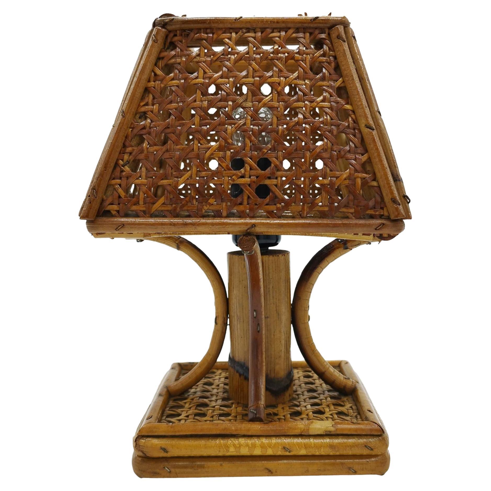 Rattan and Bamboo Table Lamp, Italy, 1960s