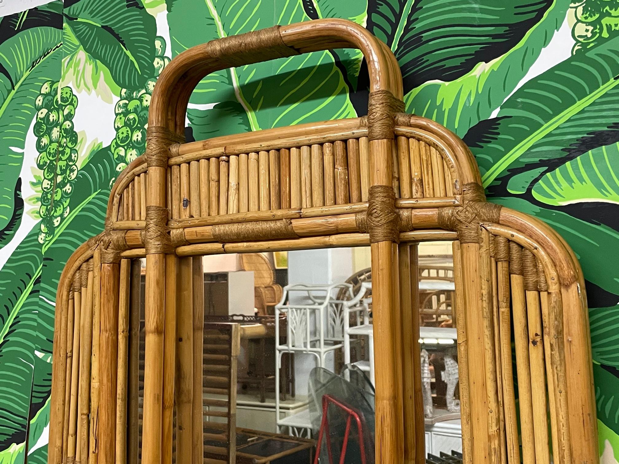Rattan and Bamboo Wall Mirror Shelf In Good Condition In Jacksonville, FL