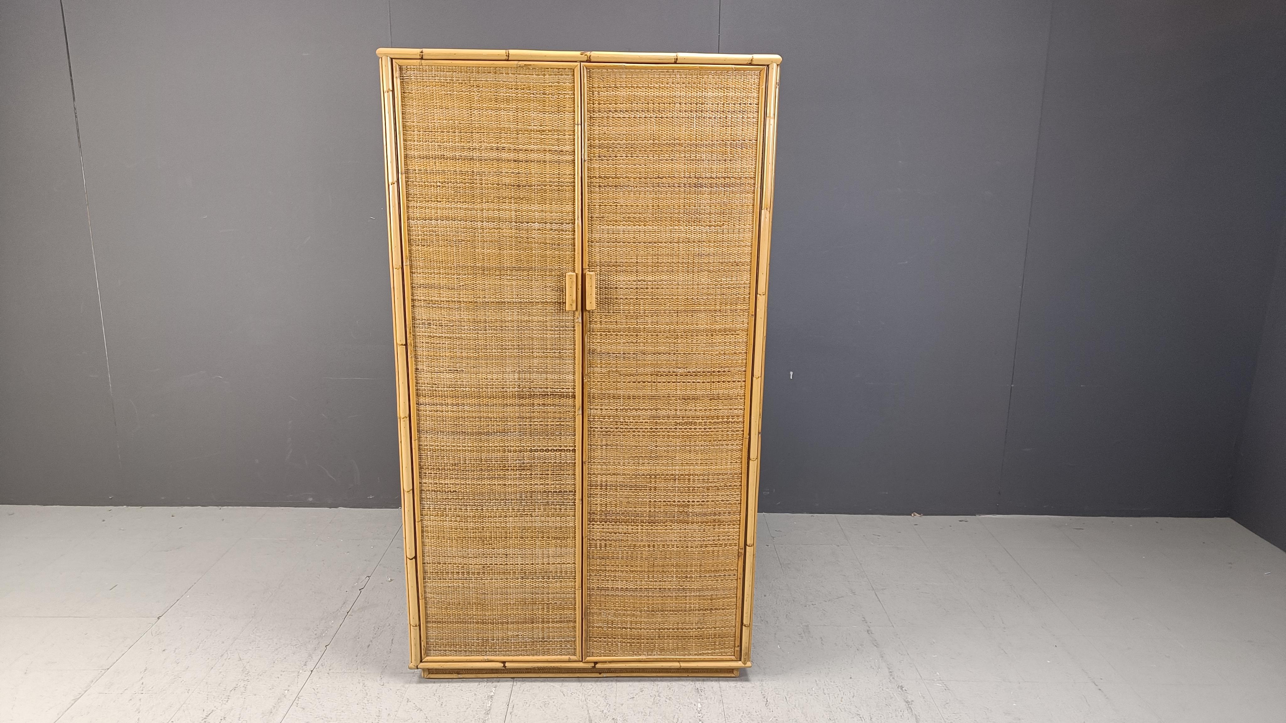 Bohemian Rattan and bamboo wardrobe, 1970s