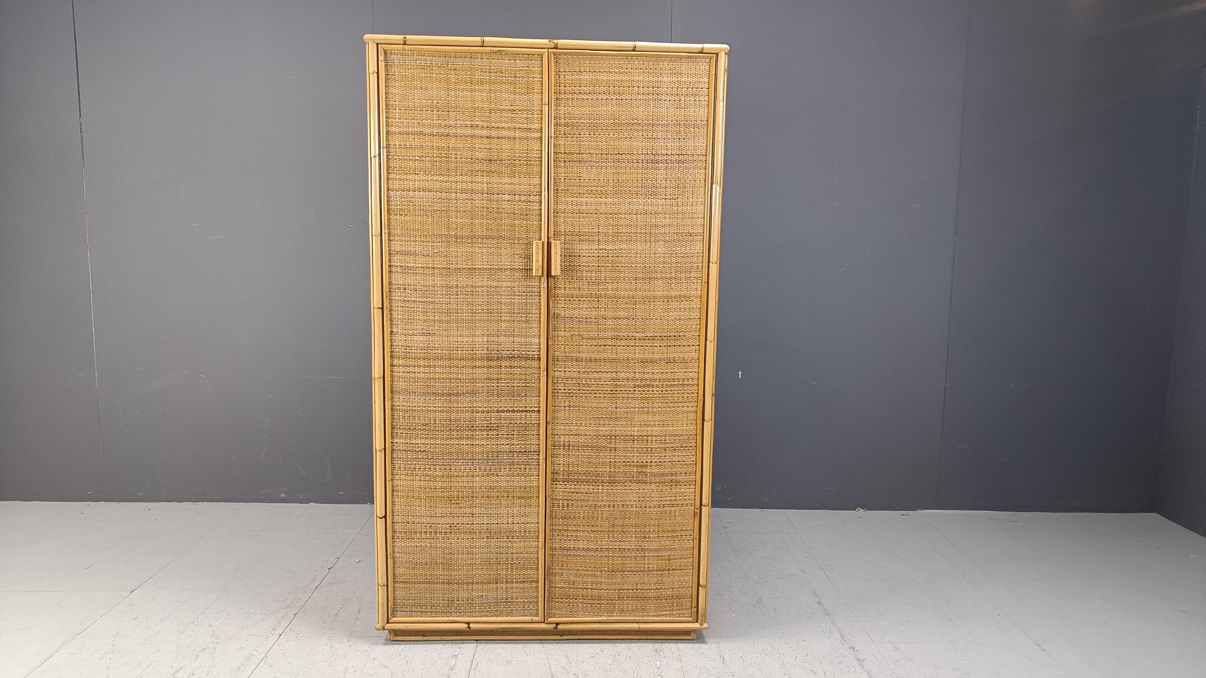 Italian Rattan and bamboo wardrobe, 1970s