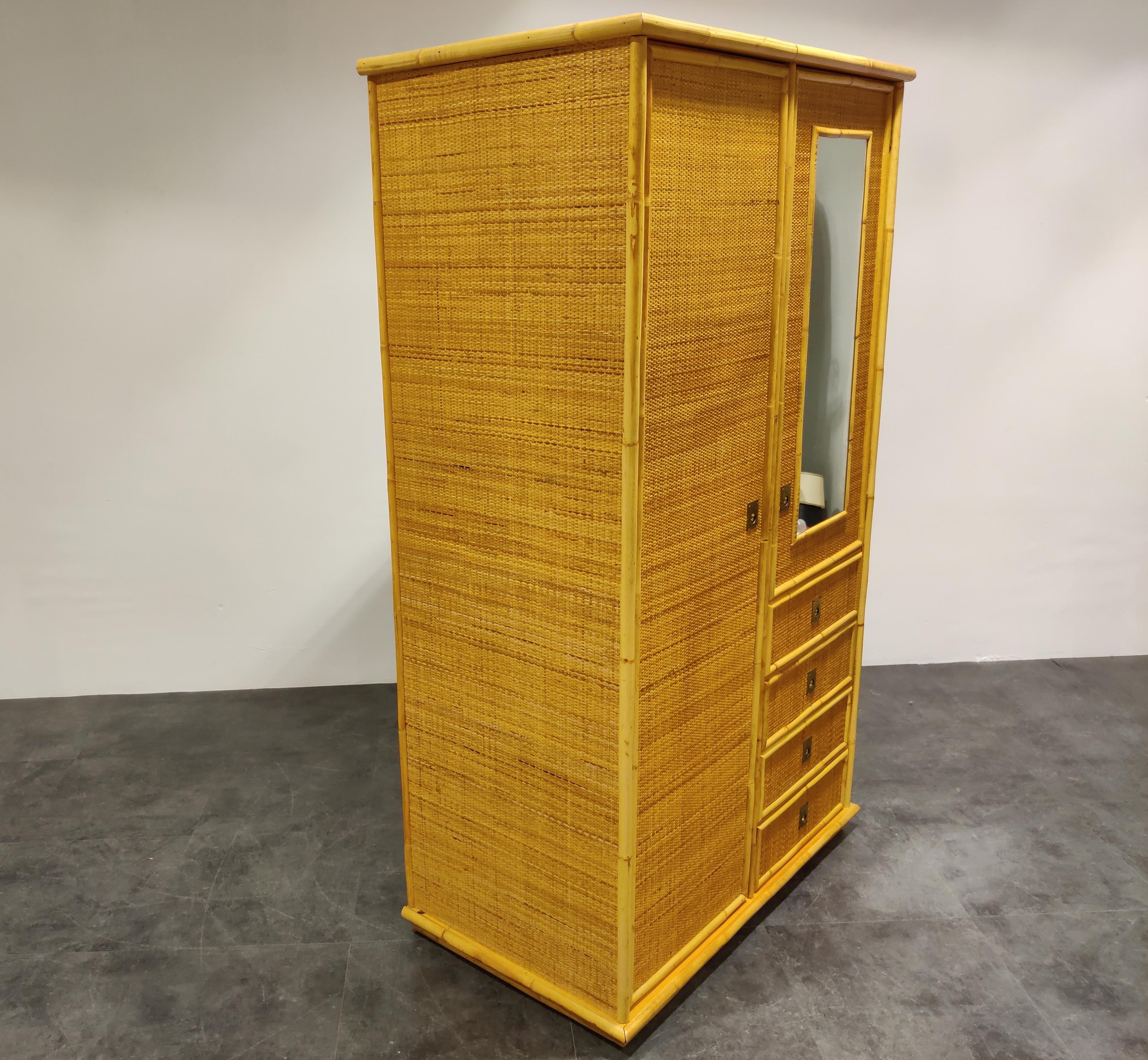 Rattan and Bamboo Wardrobe by Dal Vera, 1960s In Good Condition In Leuven, Vlaams Gewest