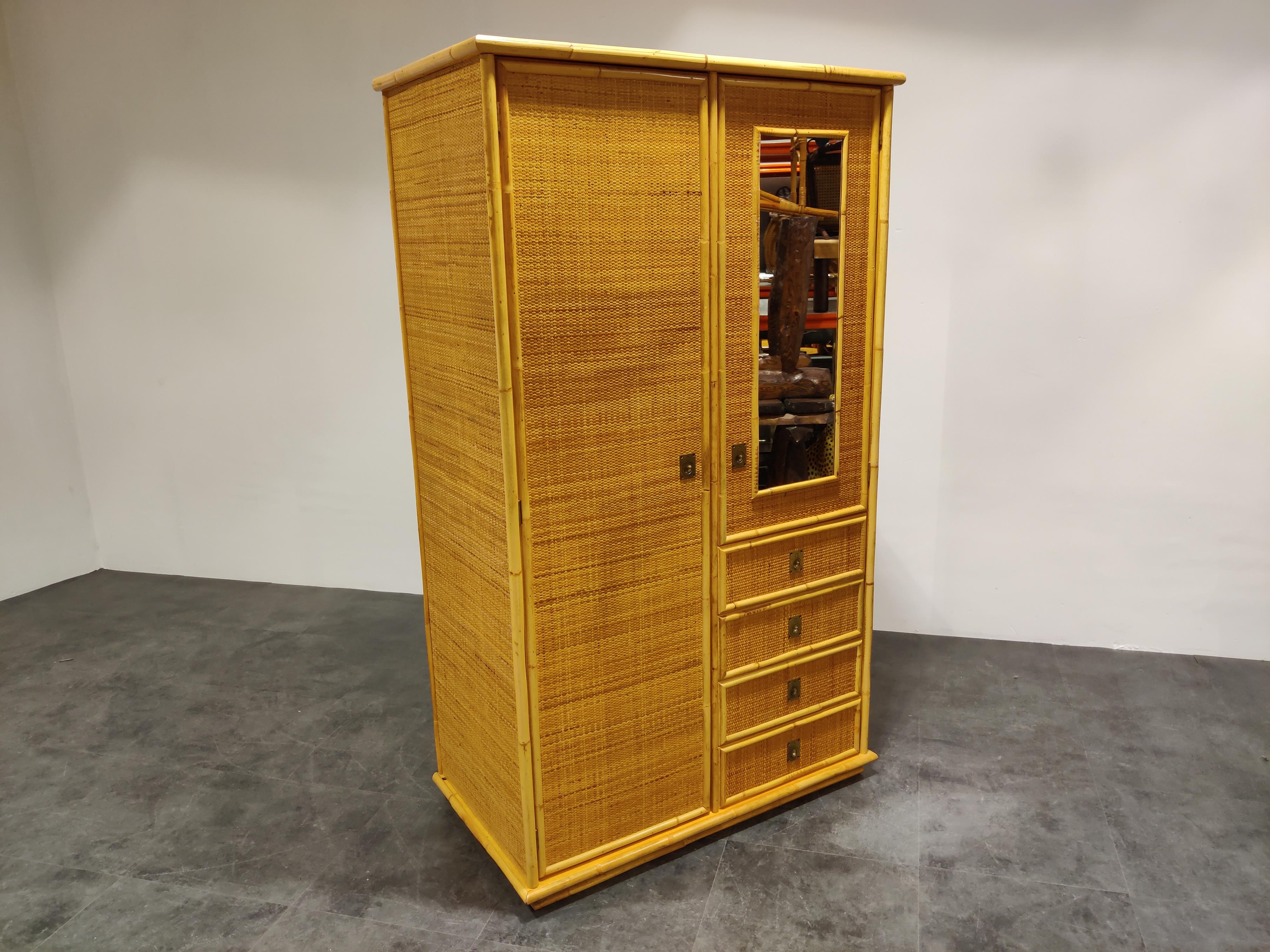 Mid-20th Century Rattan and Bamboo Wardrobe by Dal Vera, 1960s
