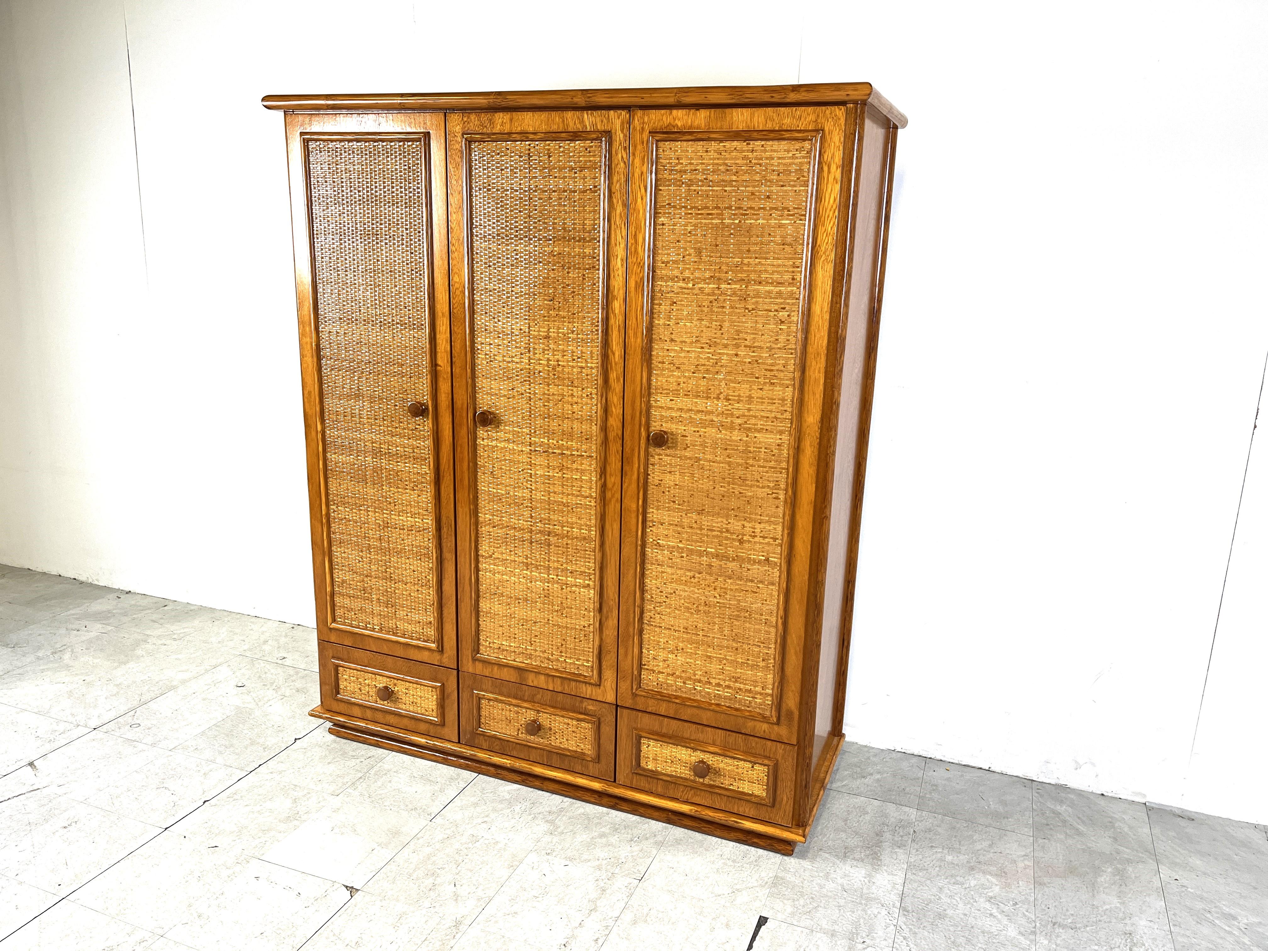 Rattan and bamboo wardrobe by Maugrion for Roche Bobois, 1970s In Good Condition In HEVERLEE, BE
