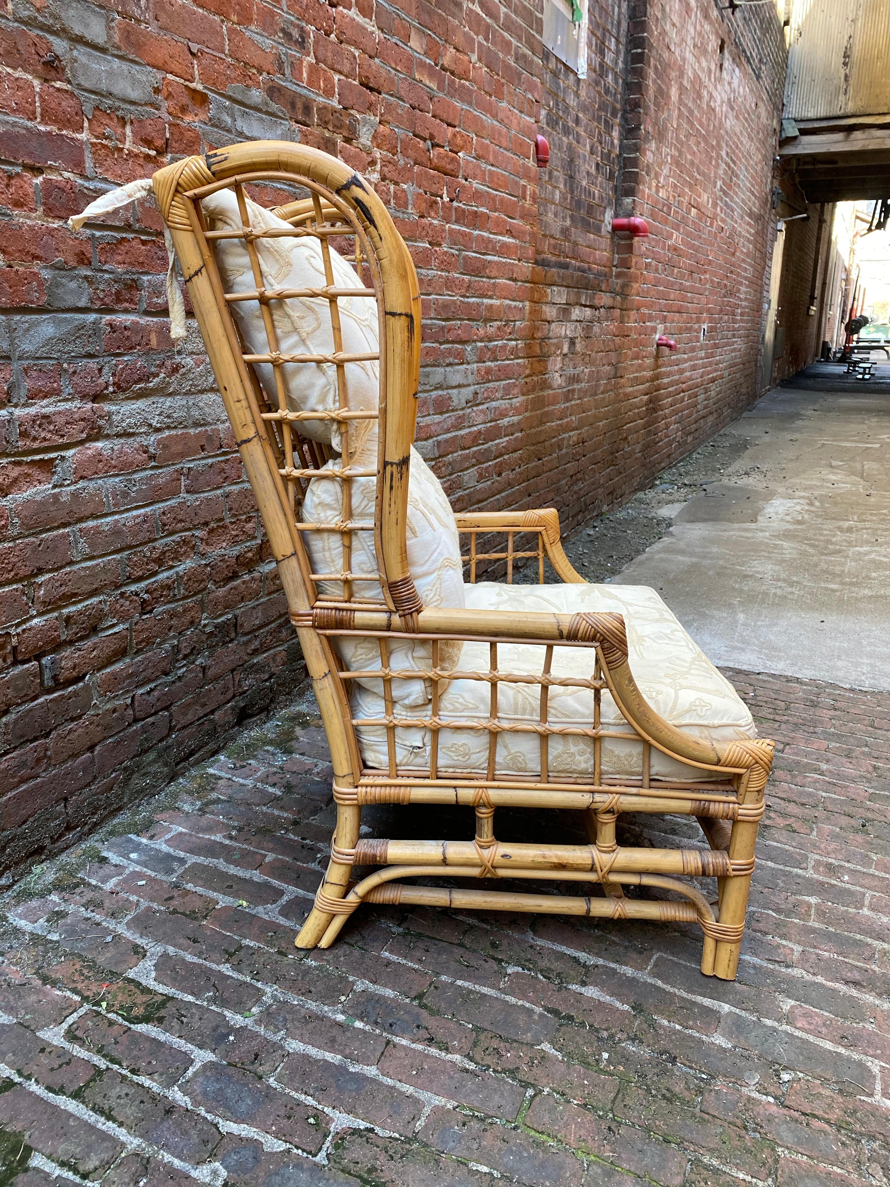 rattan wing back chair