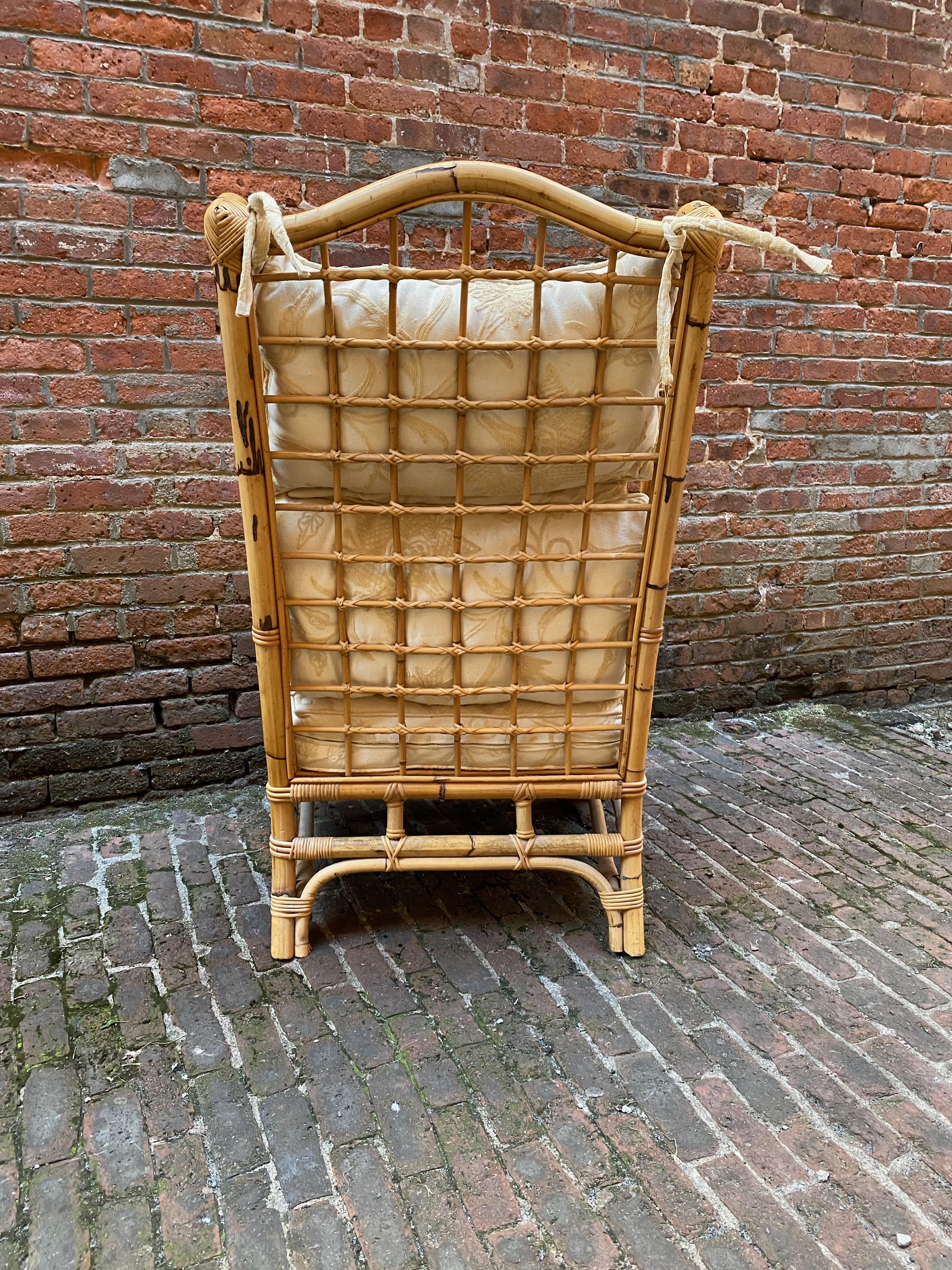 Post-Modern Rattan and Bamboo Wing Back Chair