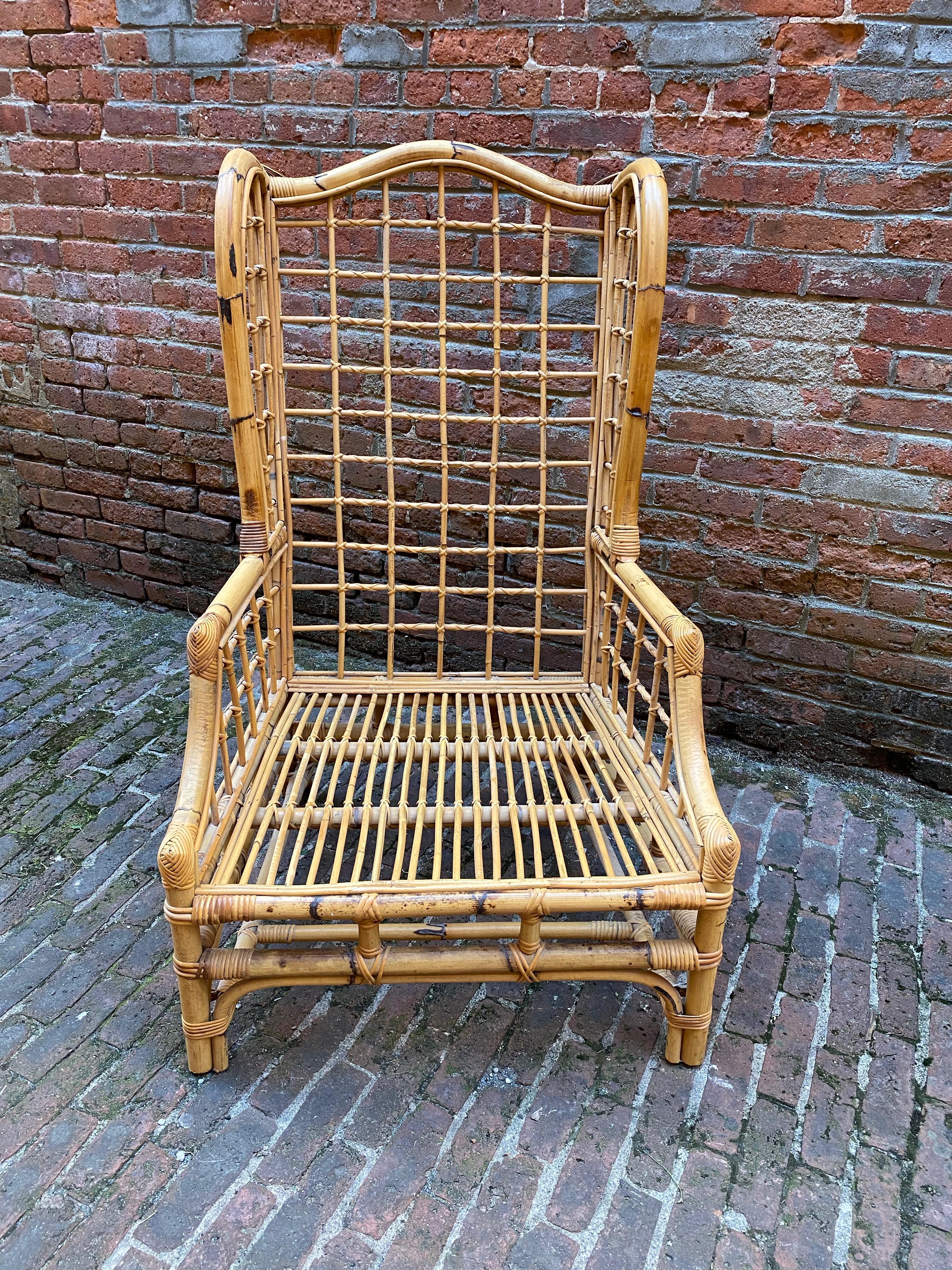 20th Century Rattan and Bamboo Wing Back Chair