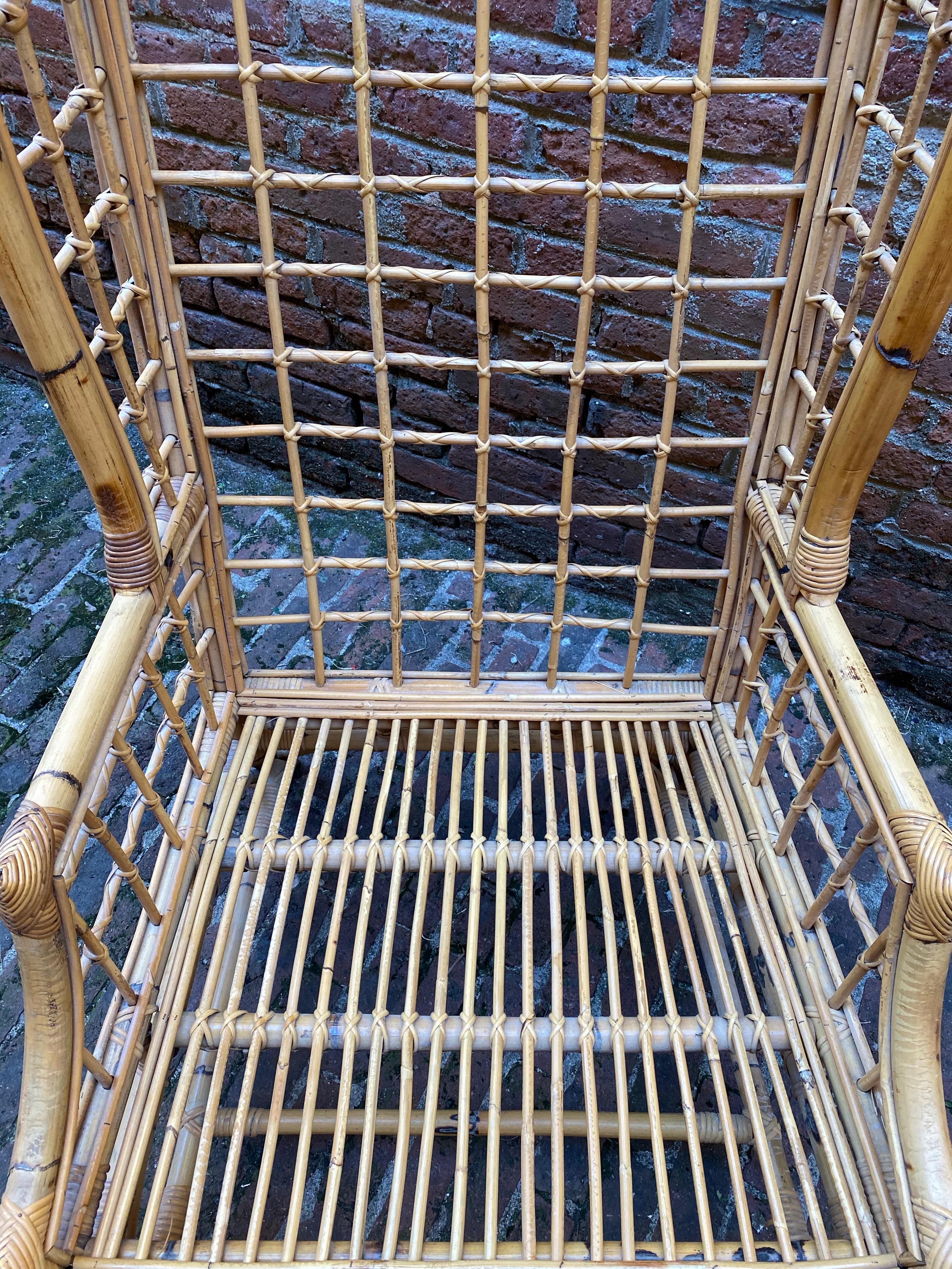 Upholstery Rattan and Bamboo Wing Back Chair