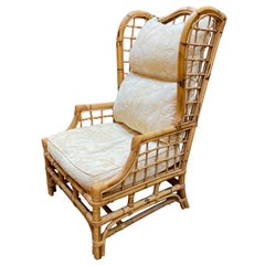 Vintage Rattan and Bamboo Wing Back Chair