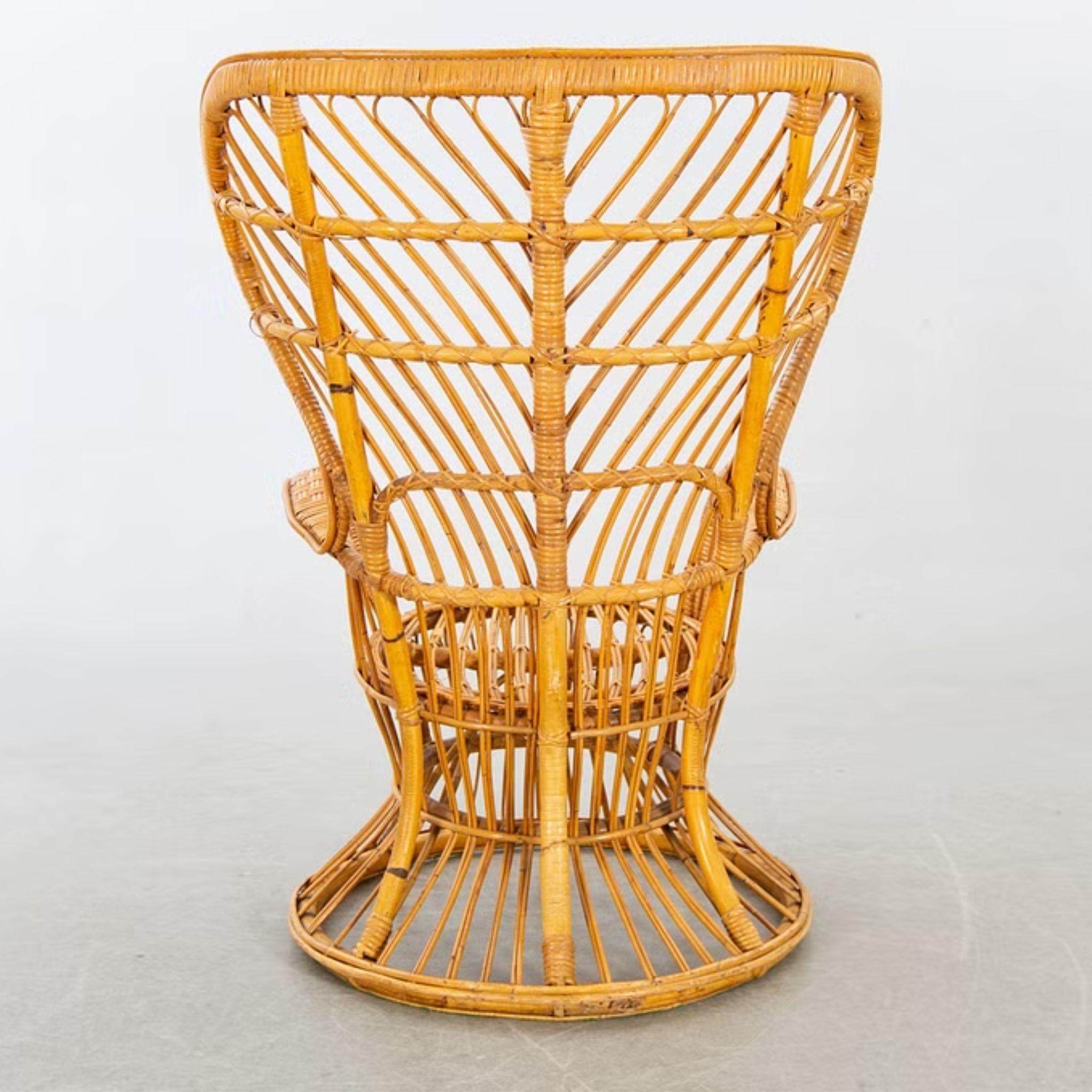 Rattan and Bamboo Wingback Armchair Attributed to Gio Ponti, 1970s to 1980s Bon état - En vente à New York, NY