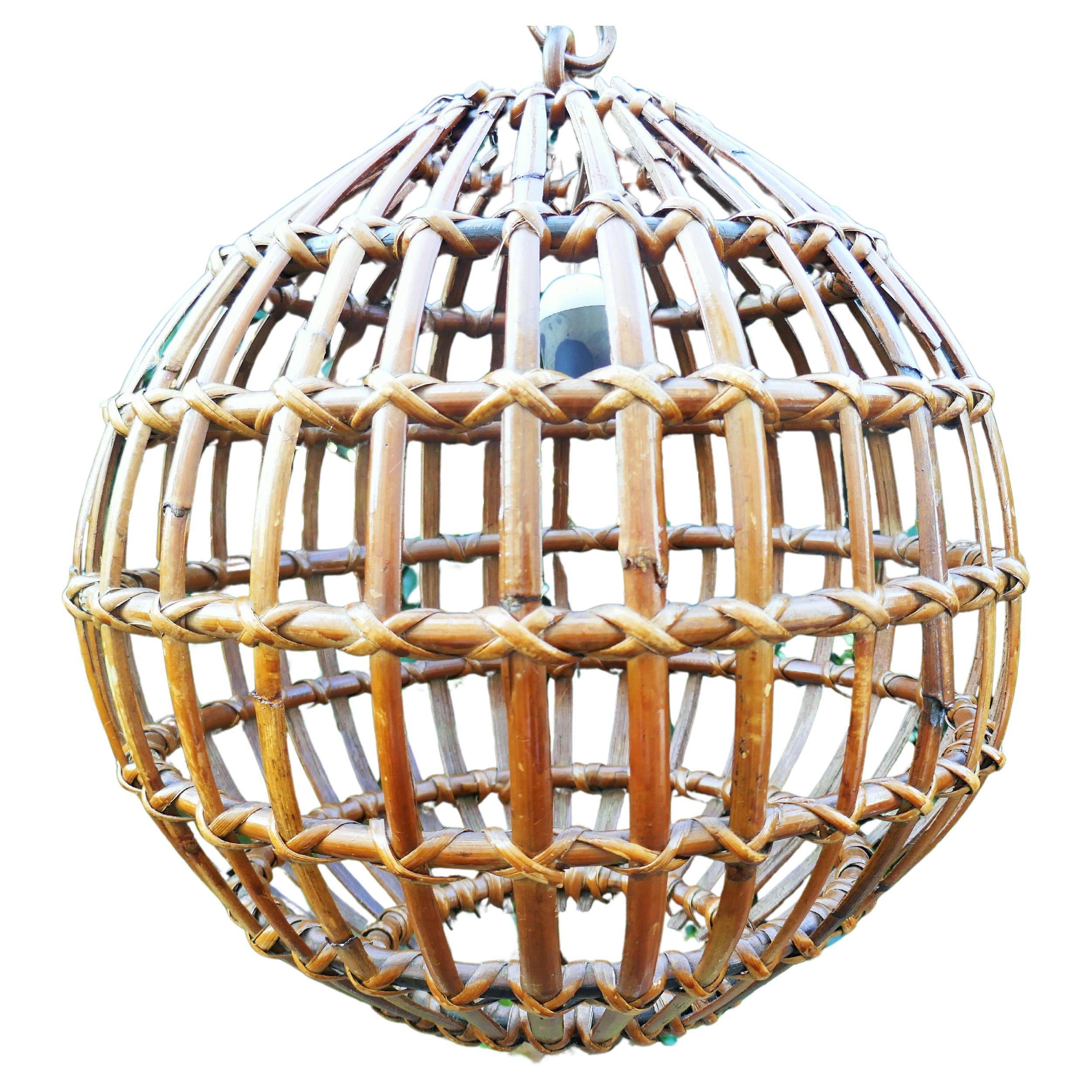Italian Rattan and bambù pendant / lantern lamp in vendita