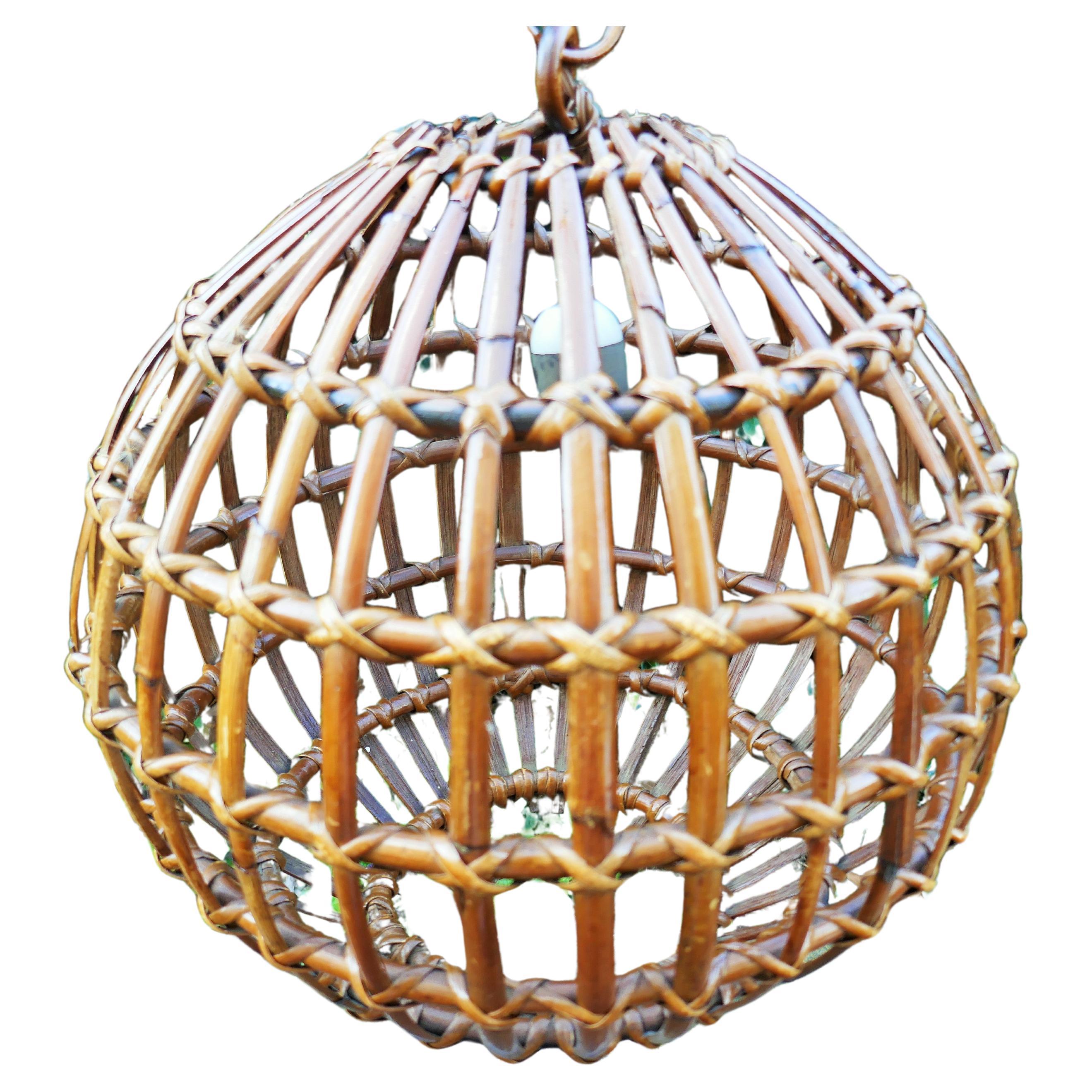 Rattan and bambù pendant / lantern lamp in vendita