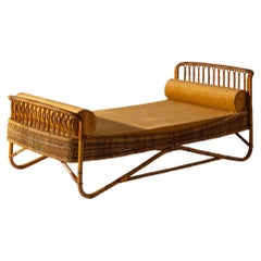 Rattan and bent bamboo daybed, Italian manufacture, 1960s
