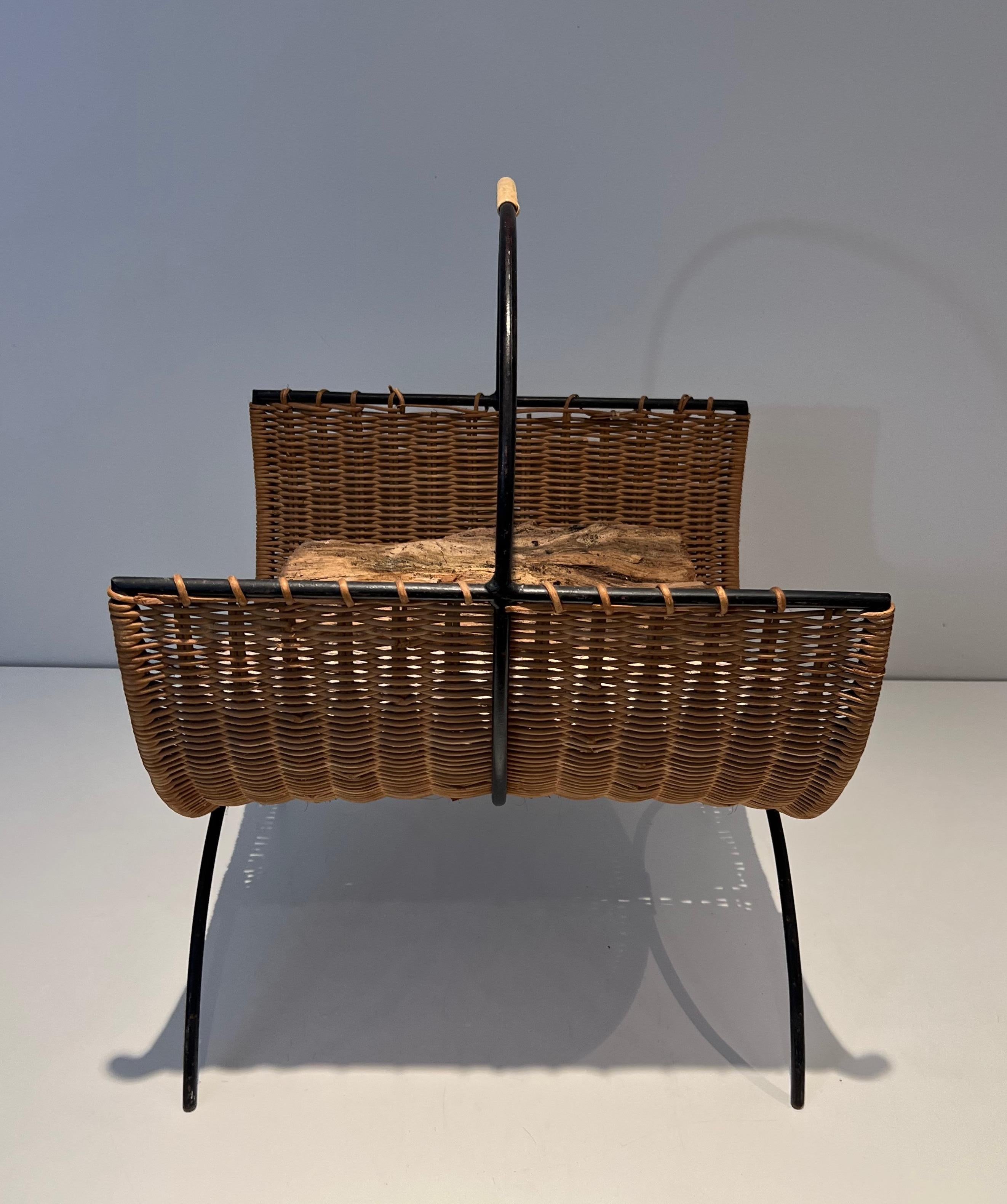 Rattan and Black Lacquered Metal Logs Holder 9
