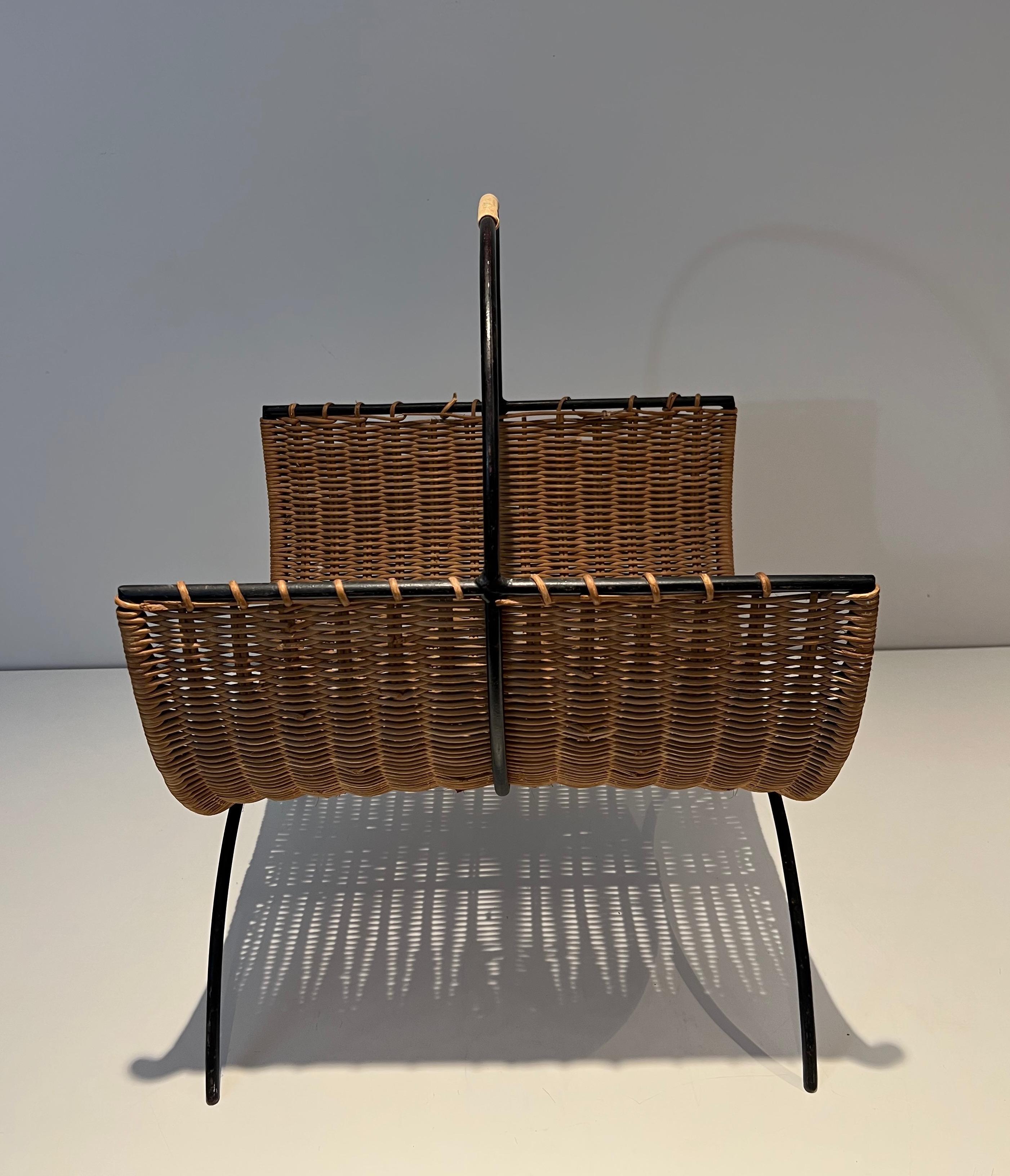 Rattan and Black Lacquered Metal Logs Holder 10