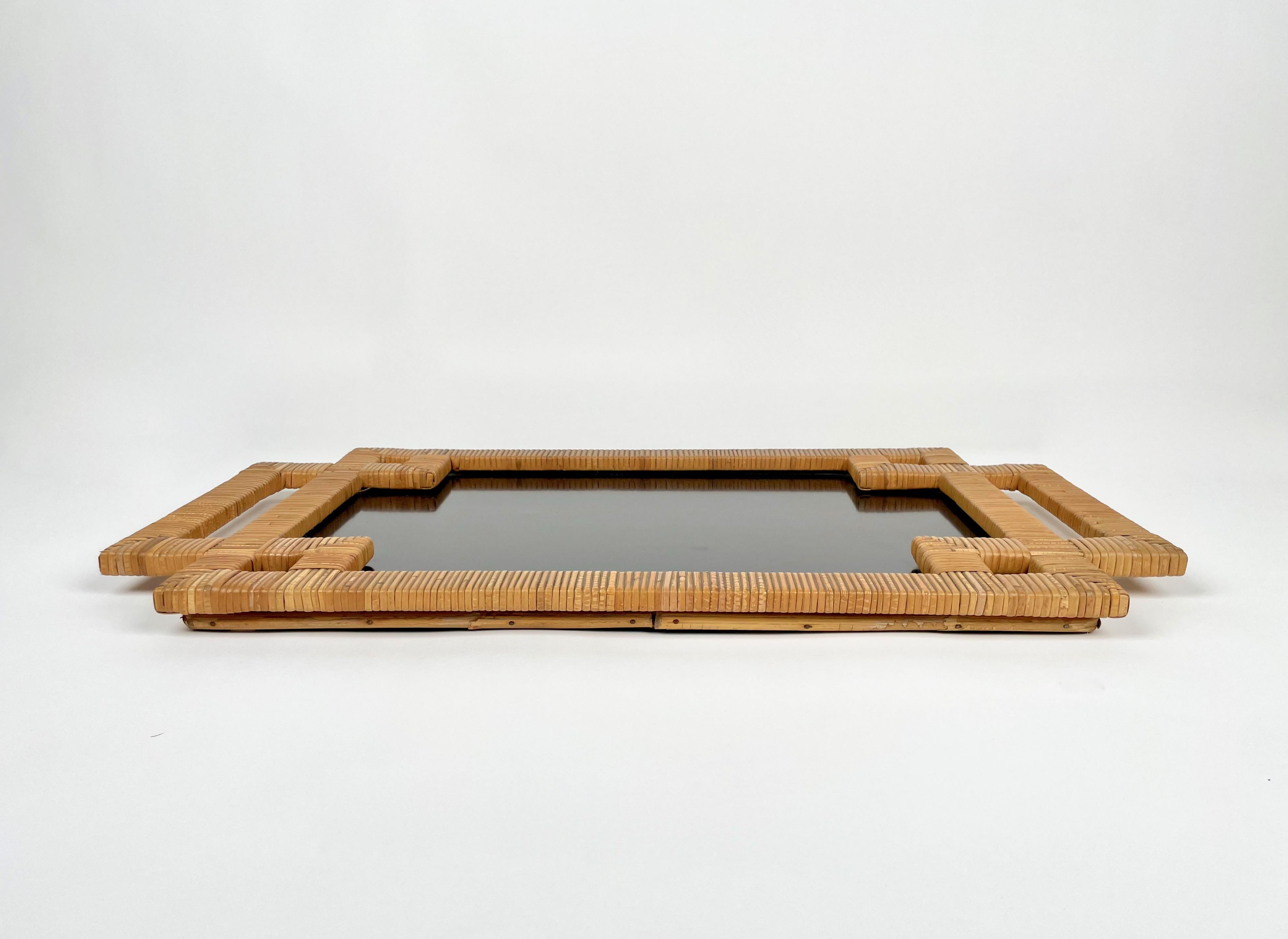 Rattan and Black Laminate Serving Tray, Italy, 1970s 5