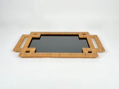 Plateau de service en rotin et stratifié noir, Italie, 1970