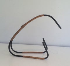 Rattan and Black Metal Bottle Holder, in the Style of Mathieu Mategot, C. 1960