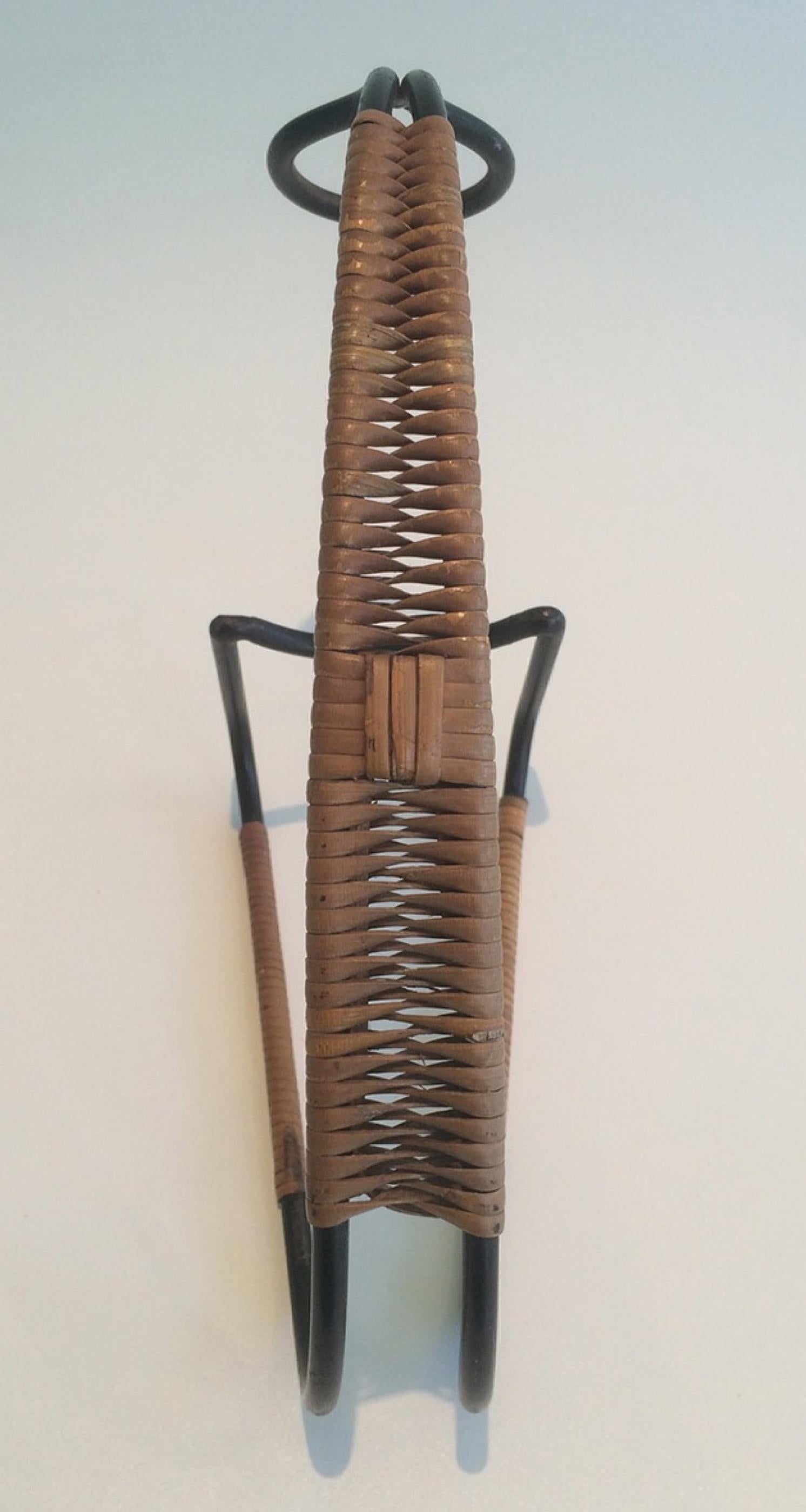 Rattan and Black Metal Bottle Holder, in the Style of Mathieu Mategot, C. 1960 For Sale 1