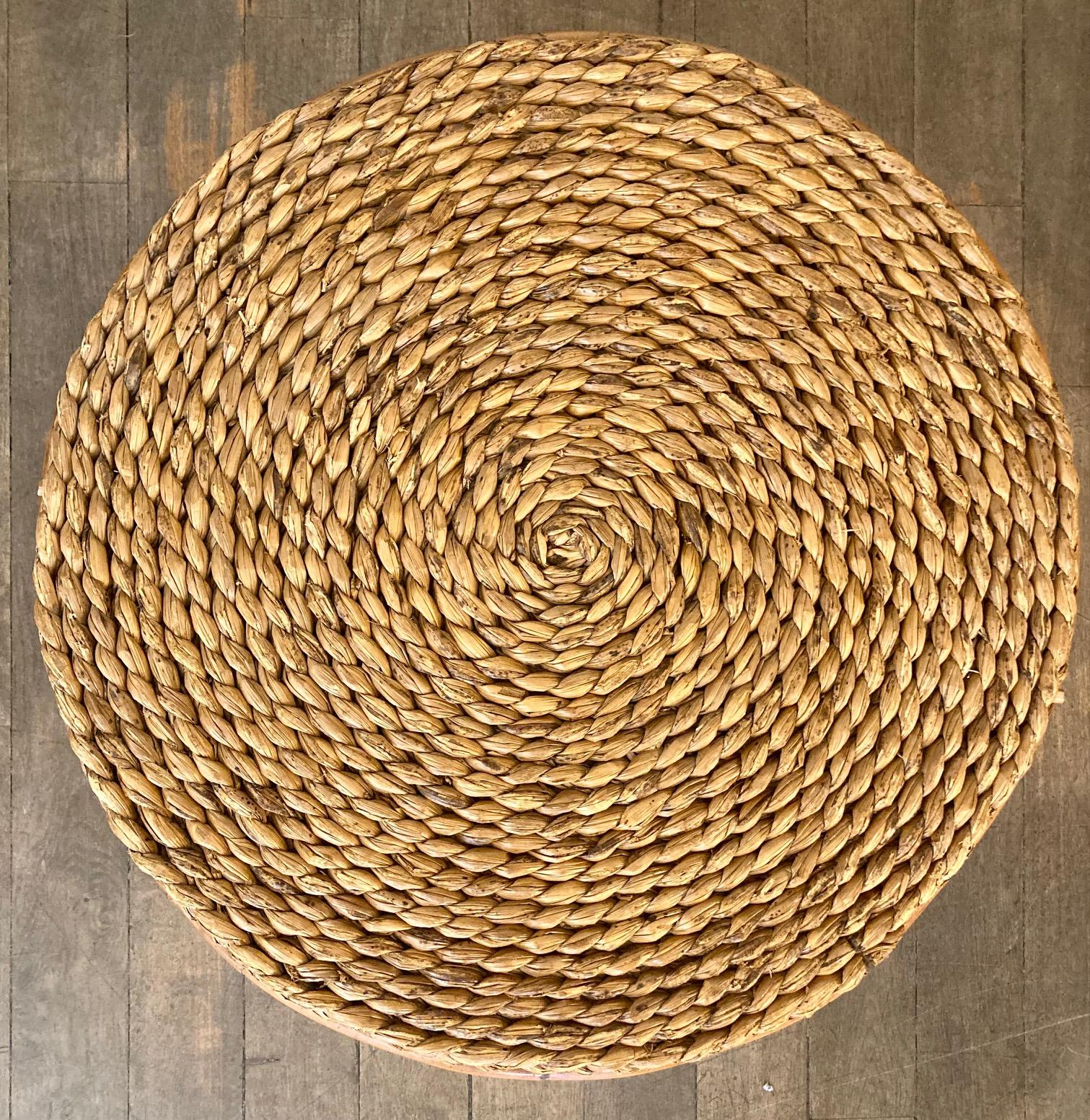 Woven Rattan and Braided Rush Coffee Table in the Taste of Audoux-Minet, 1950's