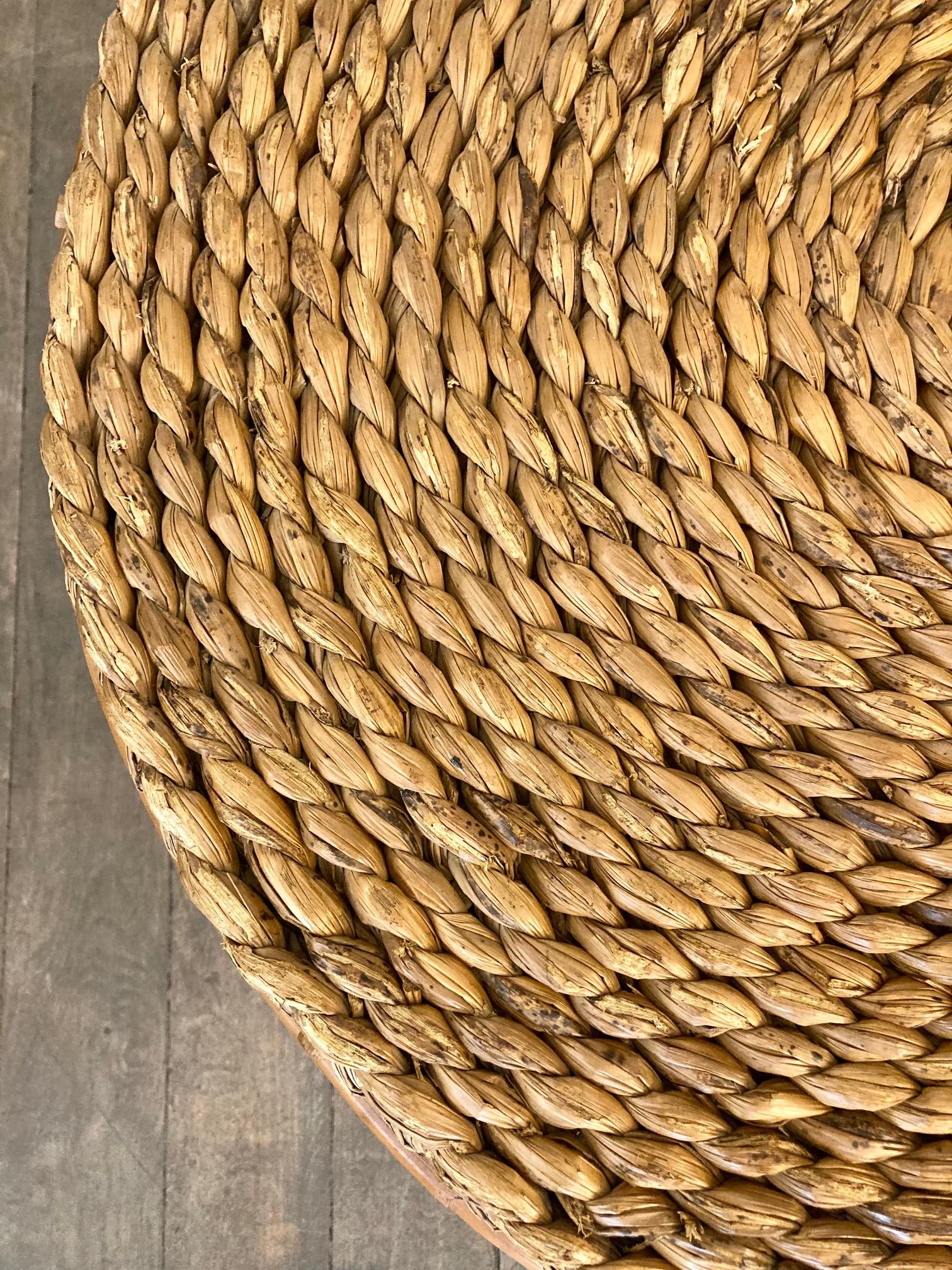 Rattan and Braided Rush Coffee Table in the Taste of Audoux-Minet, 1950's In Good Condition In Paris, Ile-de-France