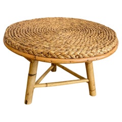 Rattan and Braided Rush Coffee Table in the Taste of Audoux-Minet, 1950's