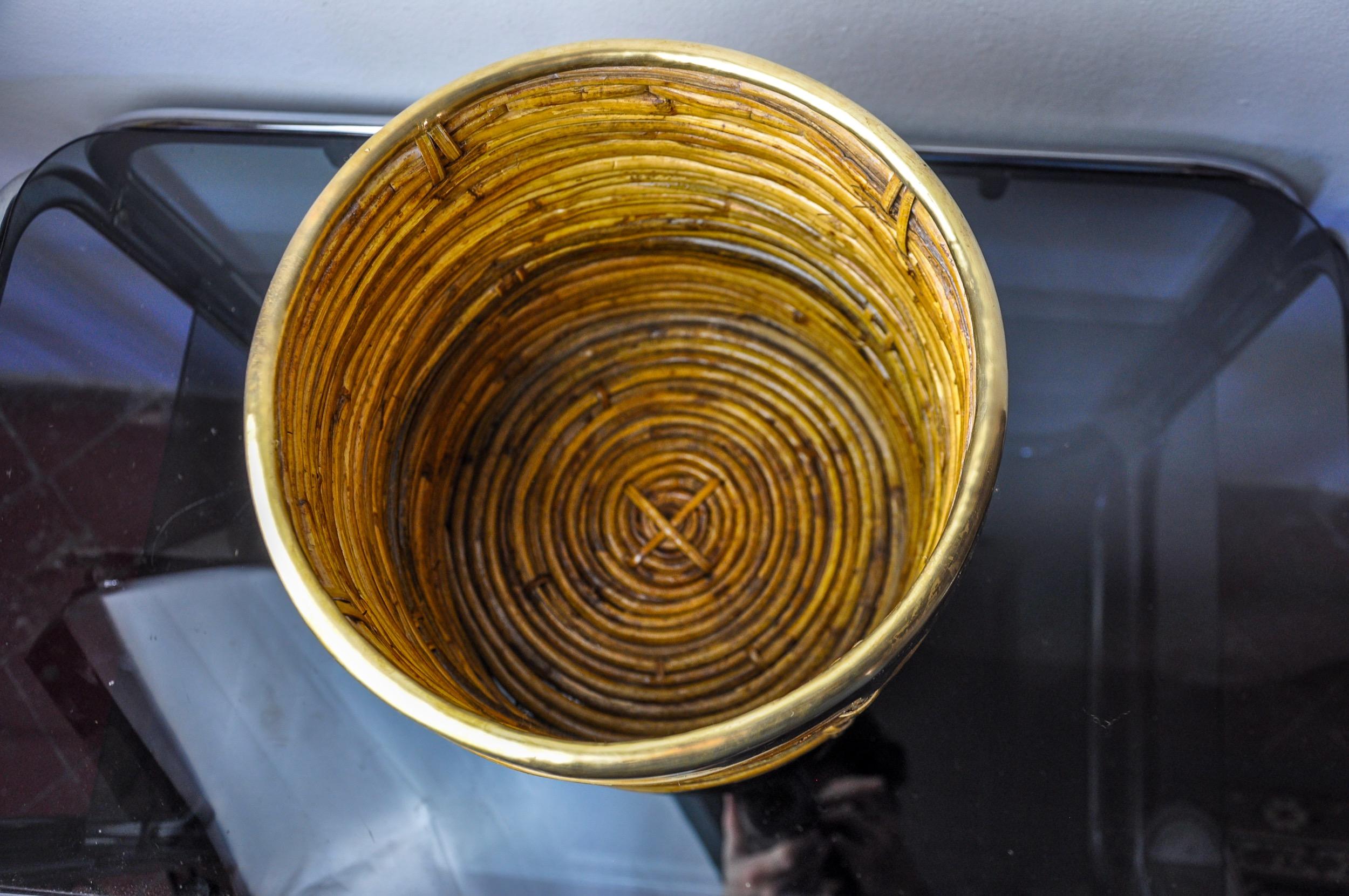 Panier en rotin et laiton, Italie, 1970, 25 cm de diamètre 1