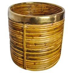 Panier en rotin et laiton, Italie, 1970, 25 cm de diamètre